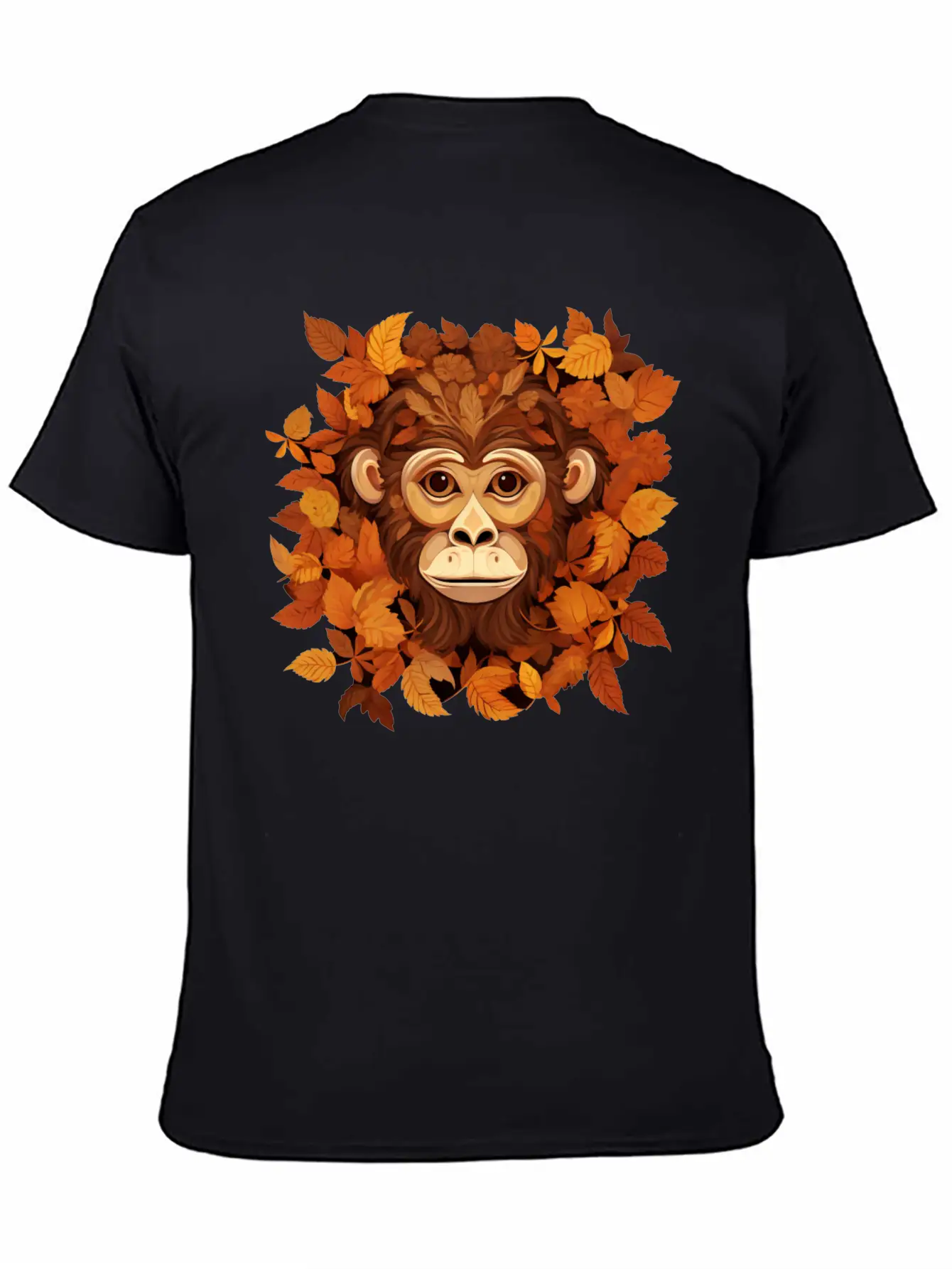 Autumn Monkey Or Chimpanzee Made Of Leaves Unisex Casual T-Shirt ��� Clean Design For Daily Comfort