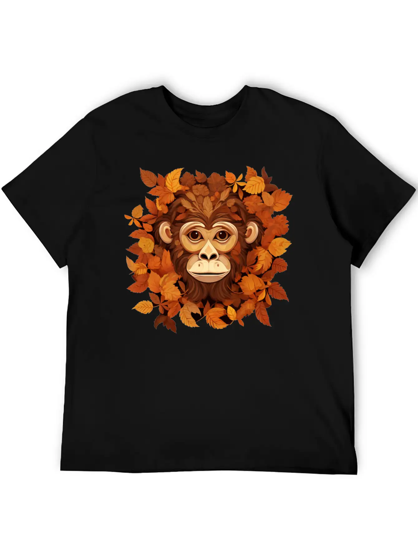 Autumn Monkey Or Chimpanzee Made Of Leaves Unisex Casual T-Shirt ��� Clean Design For Daily Comfort