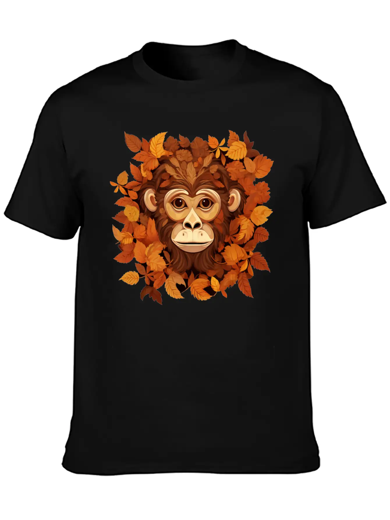 Autumn Monkey Or Chimpanzee Made Of Leaves Unisex Casual T-Shirt ��� Clean Design For Daily Comfort