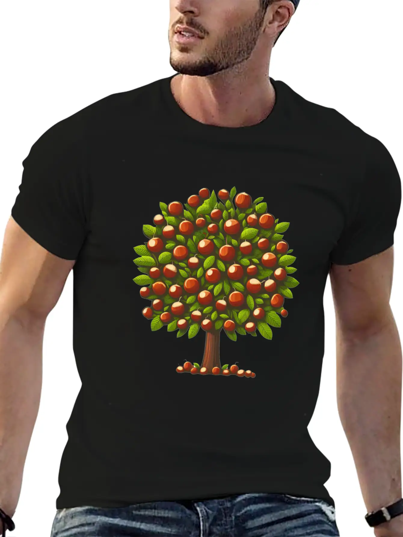 Autumn Treasures: Deciduous Tree With Chestnuts & Lightweight Cotton T-Shirt – Daily Comfort Graphic Shirt