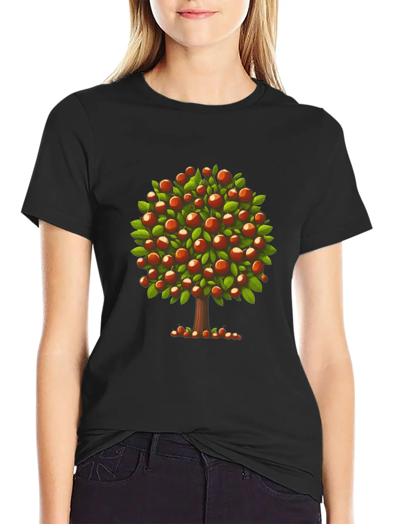 Autumn Treasures: Deciduous Tree With Chestnuts & Lightweight Cotton T-Shirt – Daily Comfort Graphic Shirt