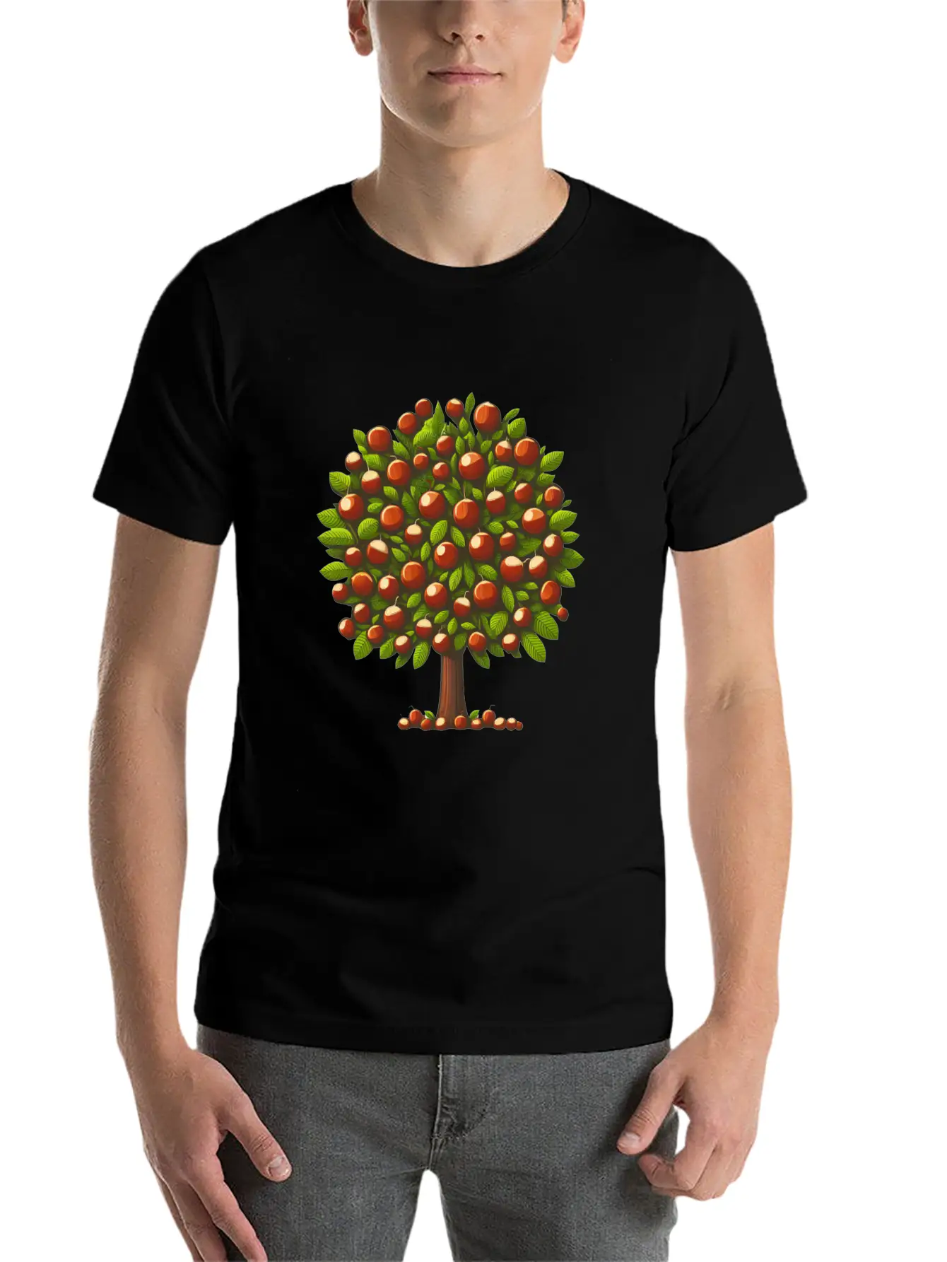 Autumn Treasures: Deciduous Tree With Chestnuts & Lightweight Cotton T-Shirt – Daily Comfort Graphic Shirt
