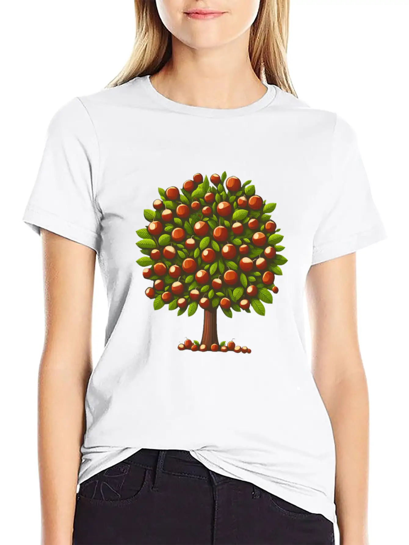 Autumn Treasures: Deciduous Tree With Chestnuts & Lightweight Cotton T-Shirt – Daily Comfort Graphic Shirt
