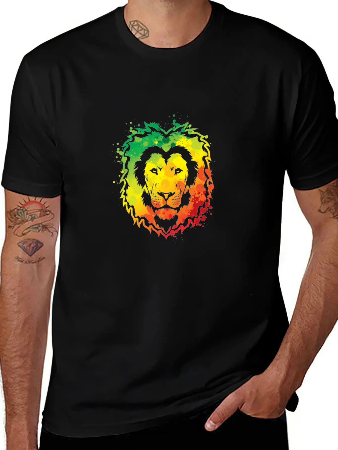 Awesome Colorful Lion Splash Reggae Essential Cotton Tee For Daily Outfits – Unisex Style