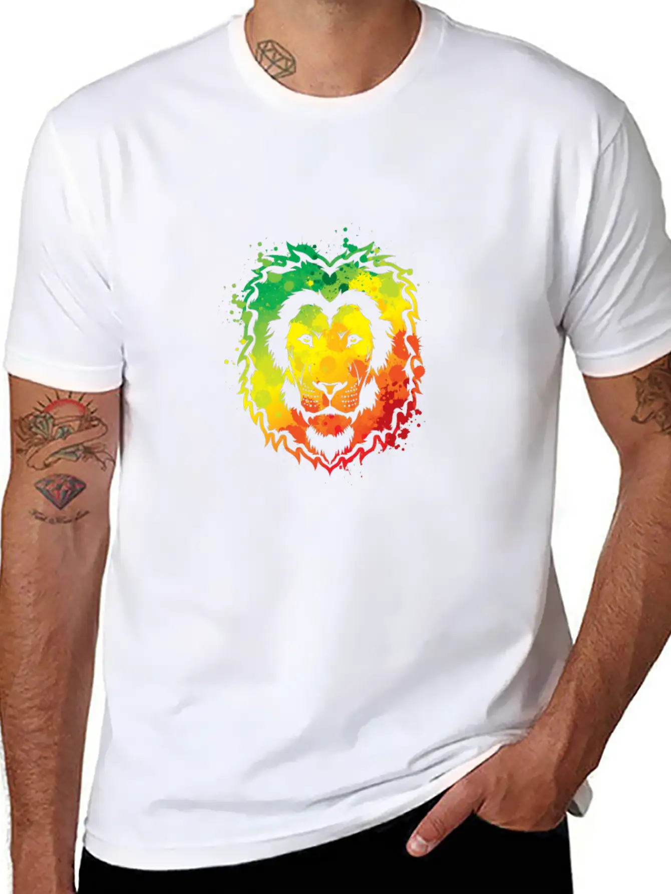 Awesome Colorful Lion Splash Reggae Essential Cotton Tee For Daily Outfits – Unisex Style