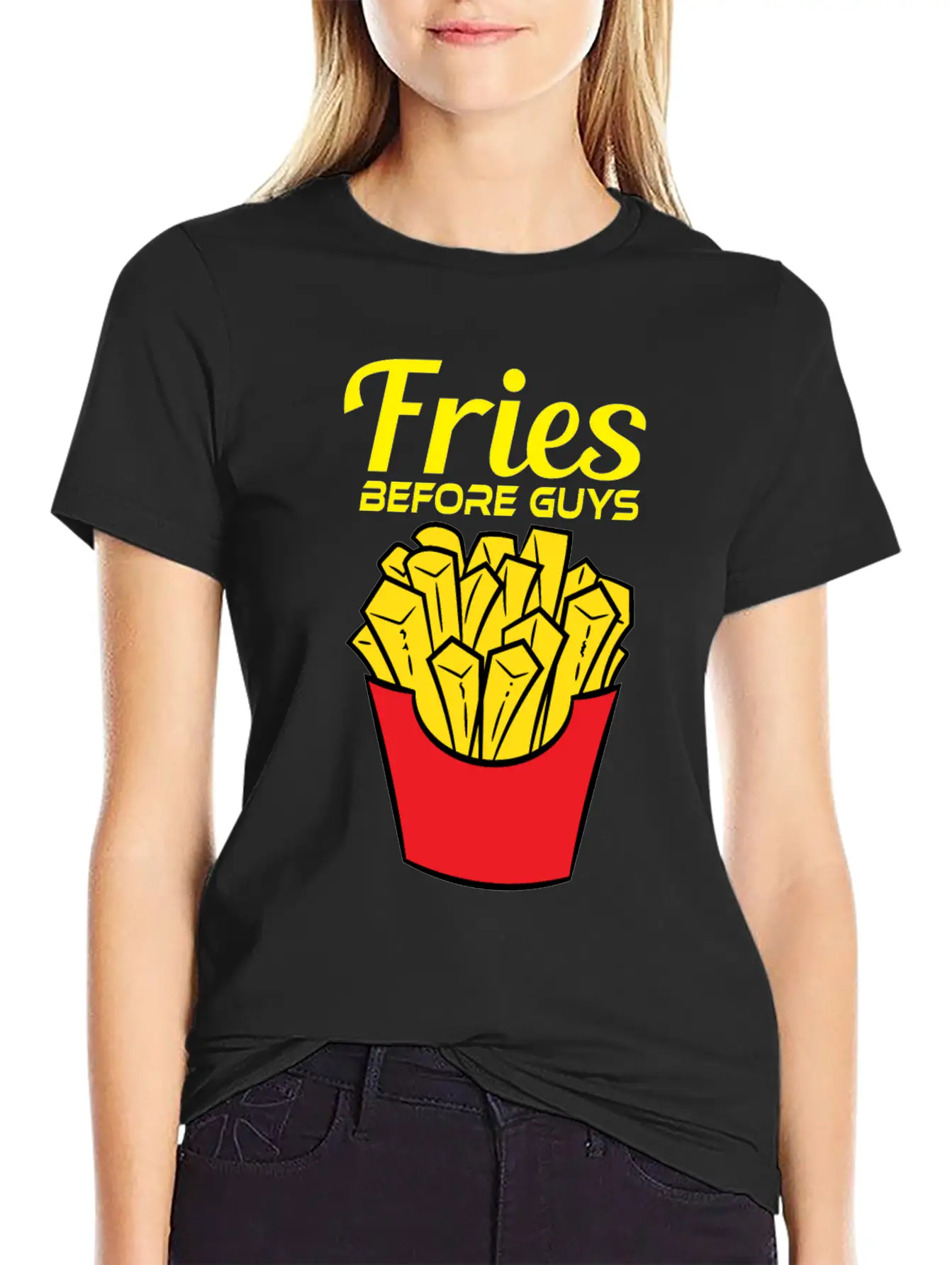 Awesome & Trendy Tshirt Designs Fries Before Guys Lightweight Cotton T-Shirt – Daily Comfort Graphic Shirt