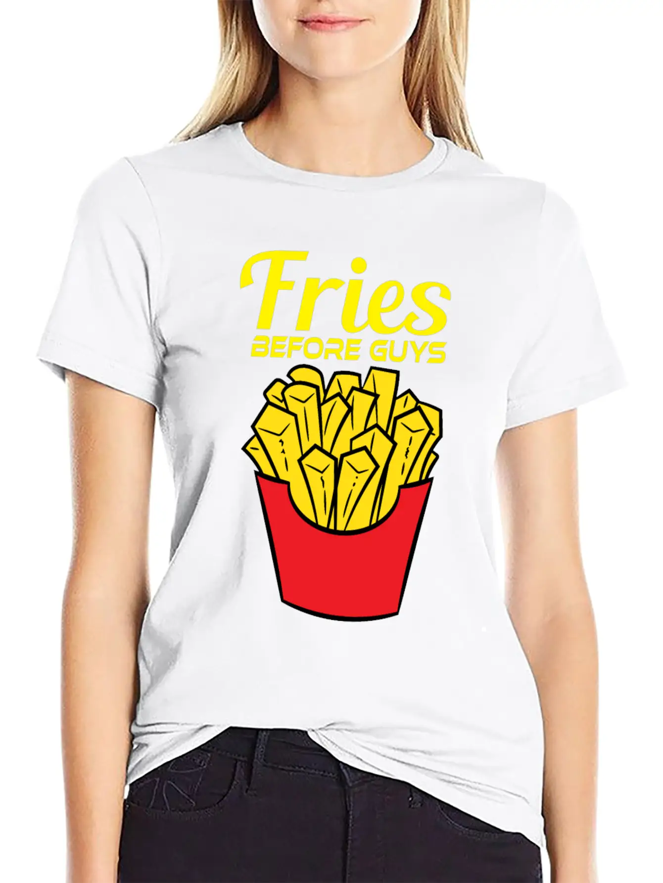 Awesome & Trendy Tshirt Designs Fries Before Guys Lightweight Cotton T-Shirt – Daily Comfort Graphic Shirt