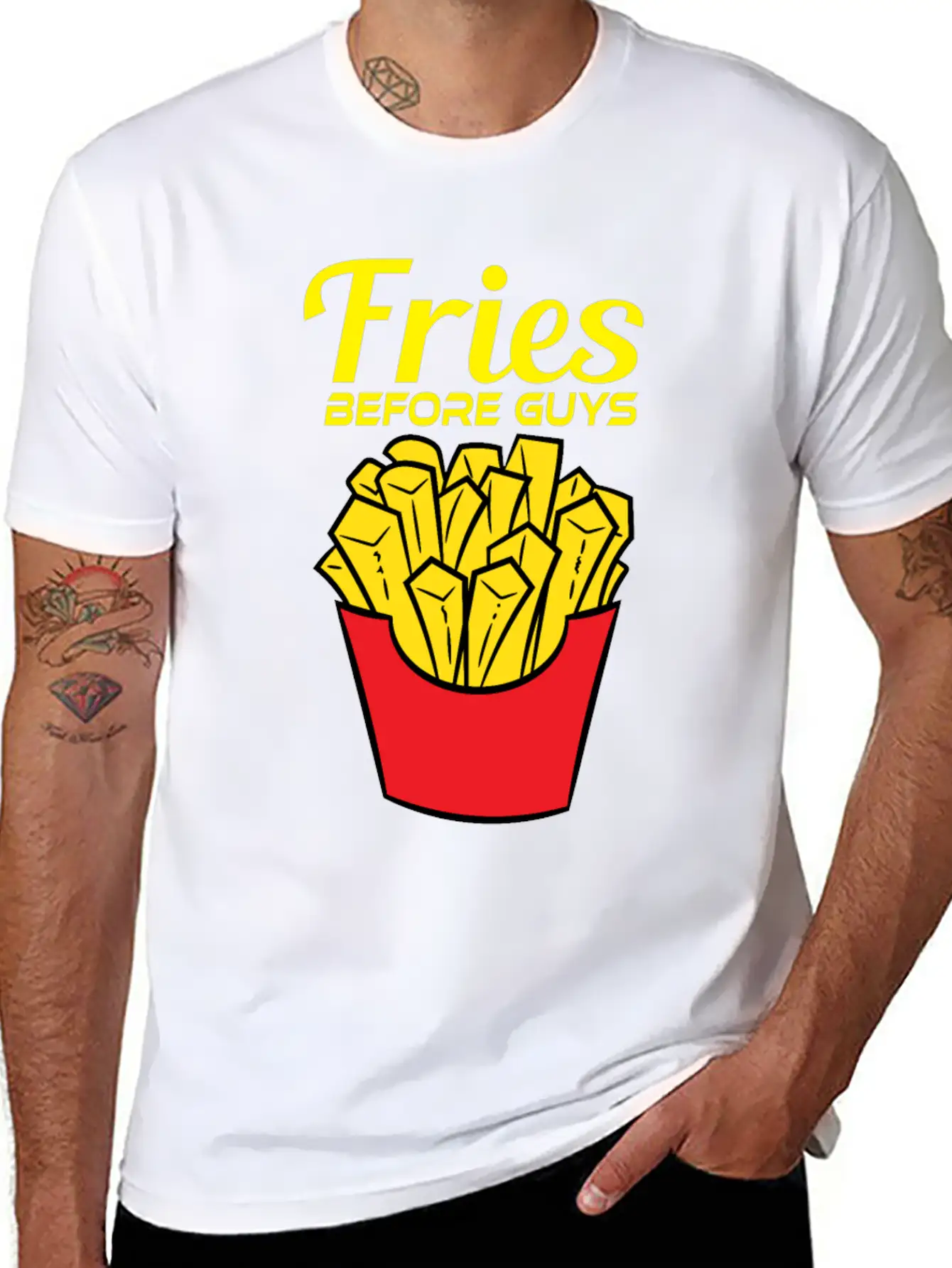 Awesome & Trendy Tshirt Designs Fries Before Guys Lightweight Cotton T-Shirt – Daily Comfort Graphic Shirt