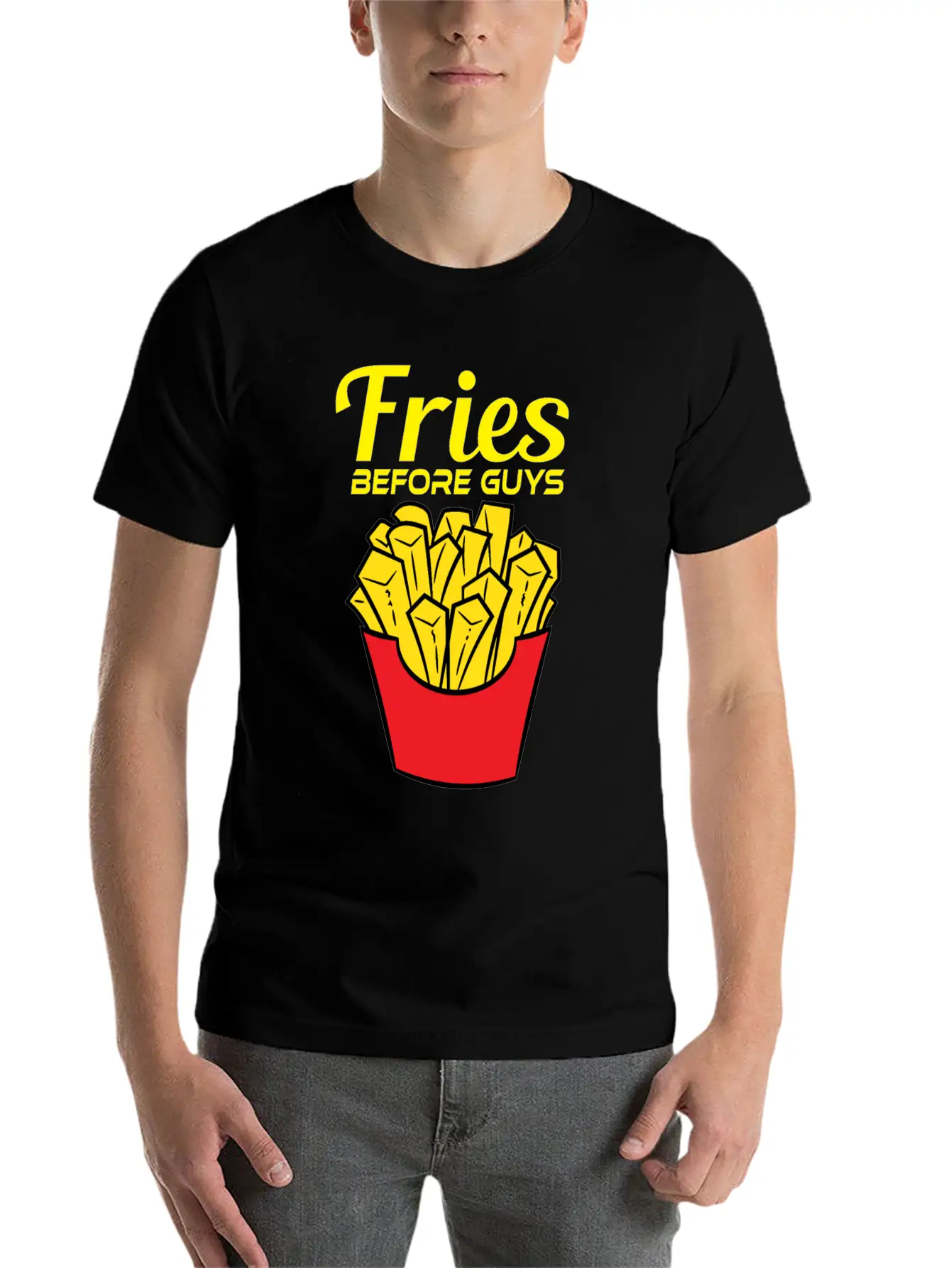 Awesome & Trendy Tshirt Designs Fries Before Guys Lightweight Cotton T-Shirt – Daily Comfort Graphic Shirt