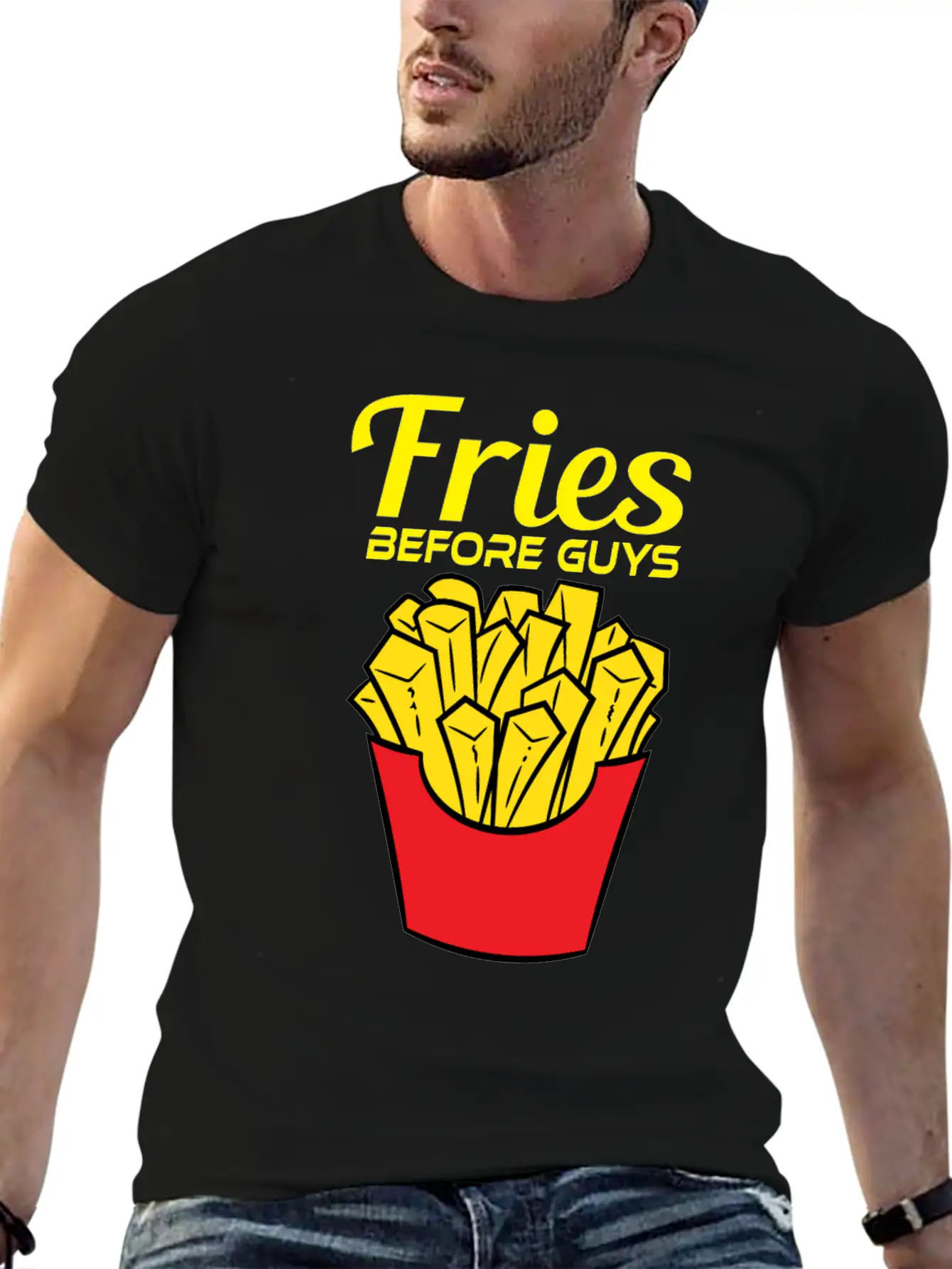 Awesome & Trendy Tshirt Designs Fries Before Guys Lightweight Cotton T-Shirt – Daily Comfort Graphic Shirt