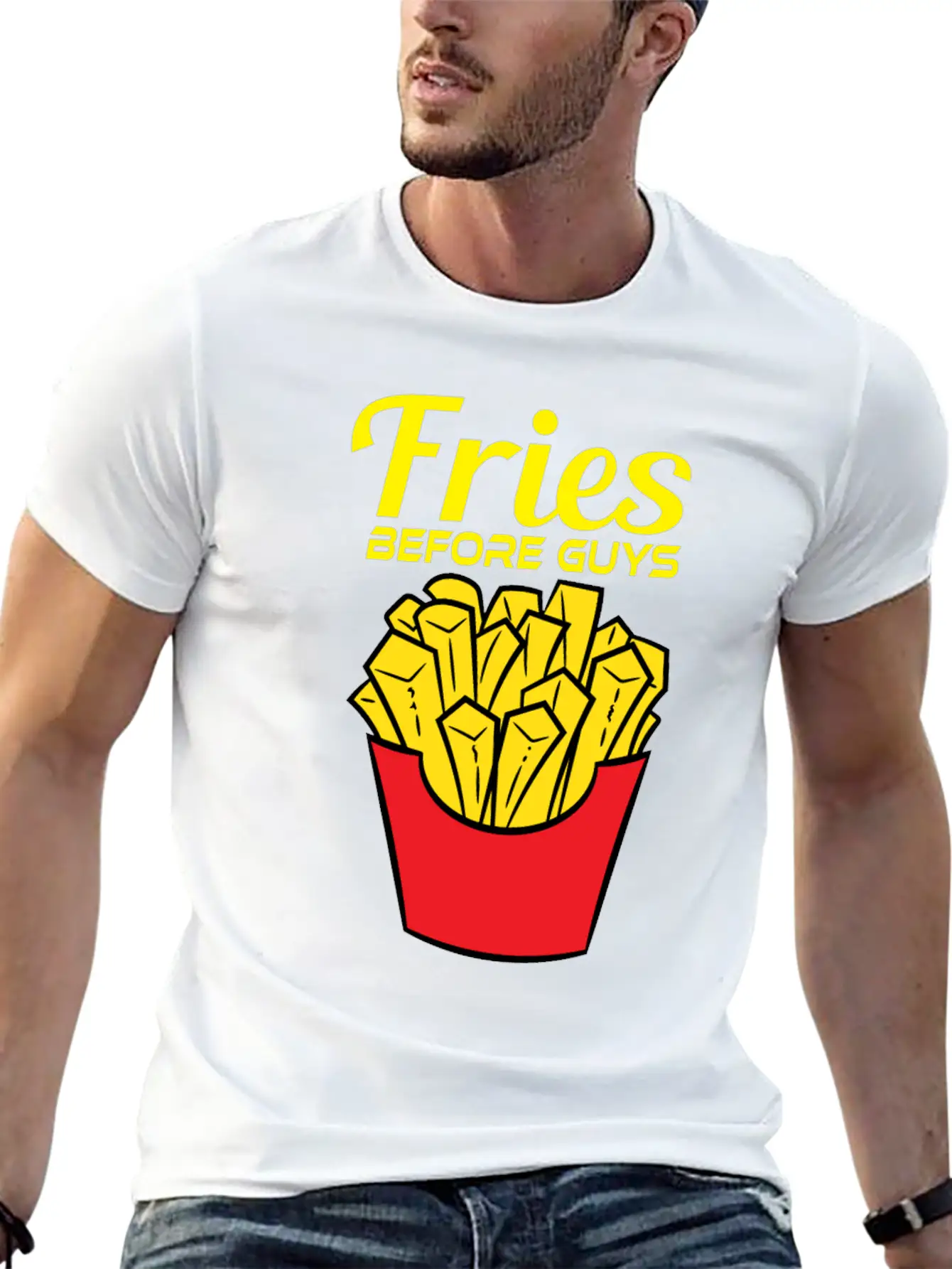 Awesome & Trendy Tshirt Designs Fries Before Guys Lightweight Cotton T-Shirt – Daily Comfort Graphic Shirt