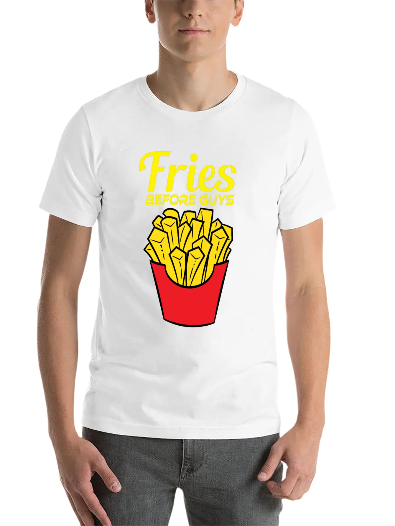 Awesome & Trendy Tshirt Designs Fries Before Guys Lightweight Cotton T-Shirt – Daily Comfort Graphic Shirt