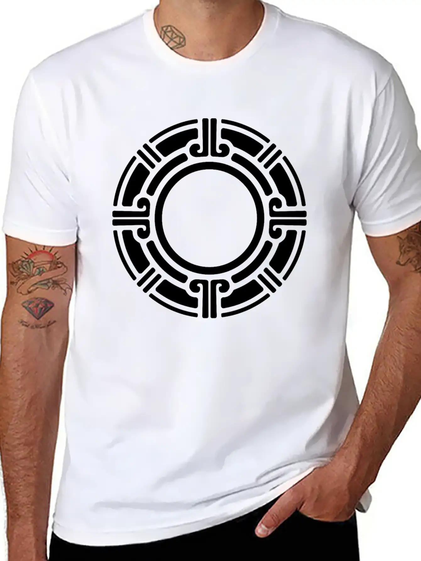 Aztec Tribal Circular Border Pattern Lightweight Cotton T-Shirt – Daily Comfort Graphic Shirt