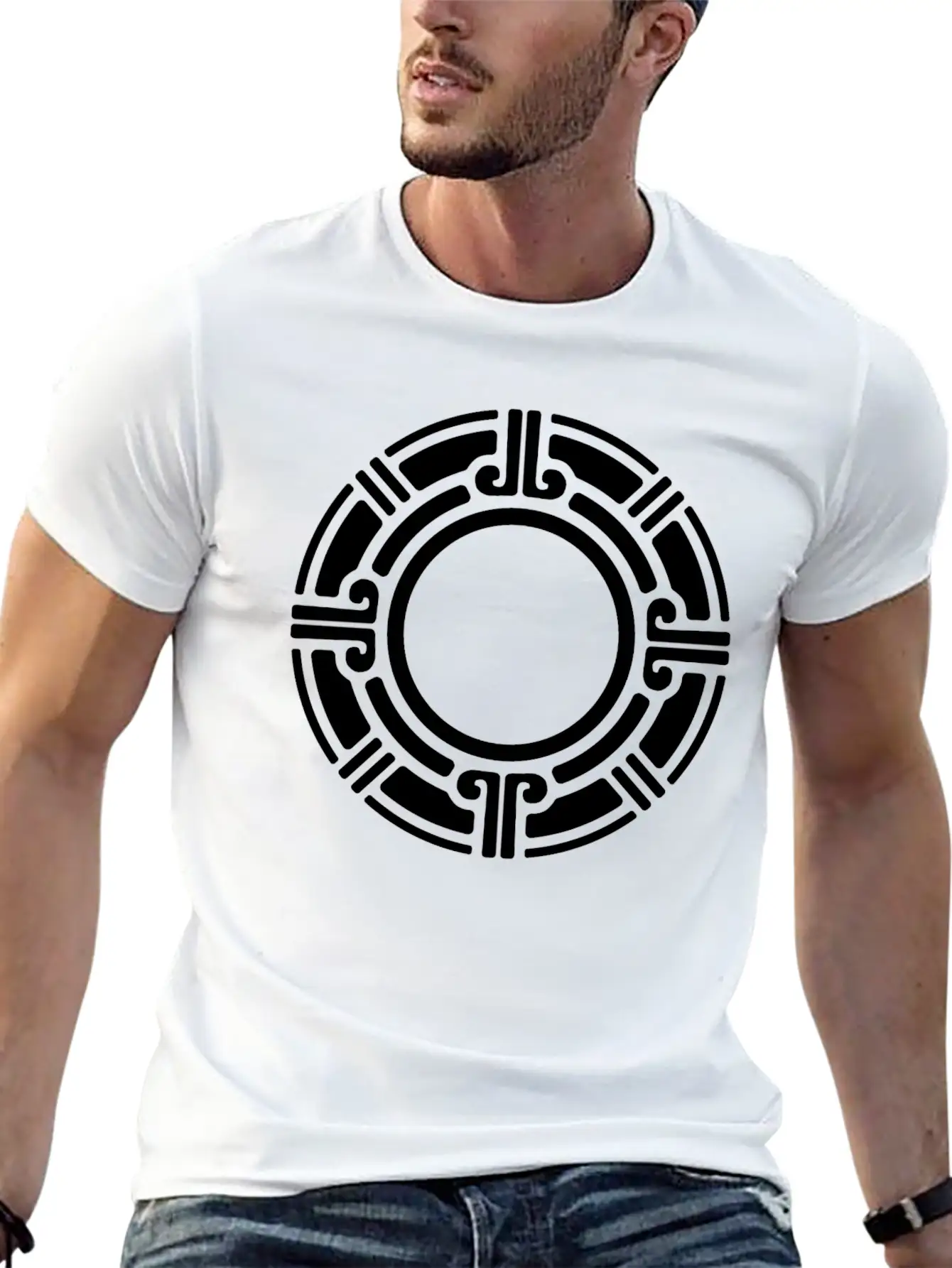 Aztec Tribal Circular Border Pattern Lightweight Cotton T-Shirt – Daily Comfort Graphic Shirt
