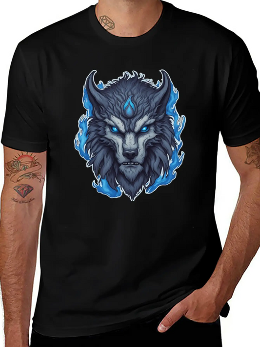 Azure Howler: Horned Wolf Essential Cotton Tee For Daily Outfits – Unisex Style