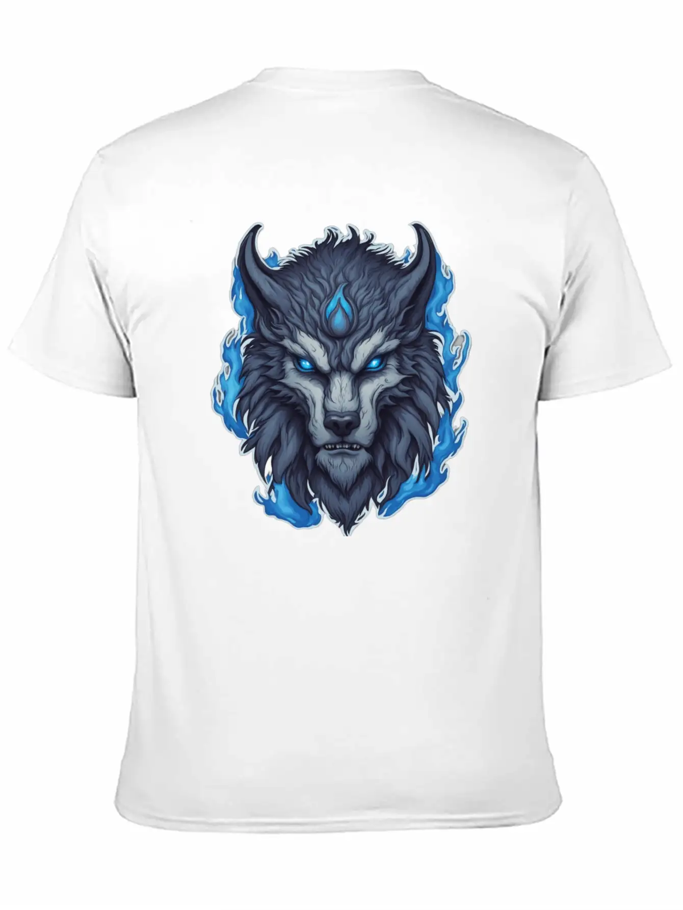 Azure Howler: Horned Wolf Essential Cotton Tee For Daily Outfits – Unisex Style