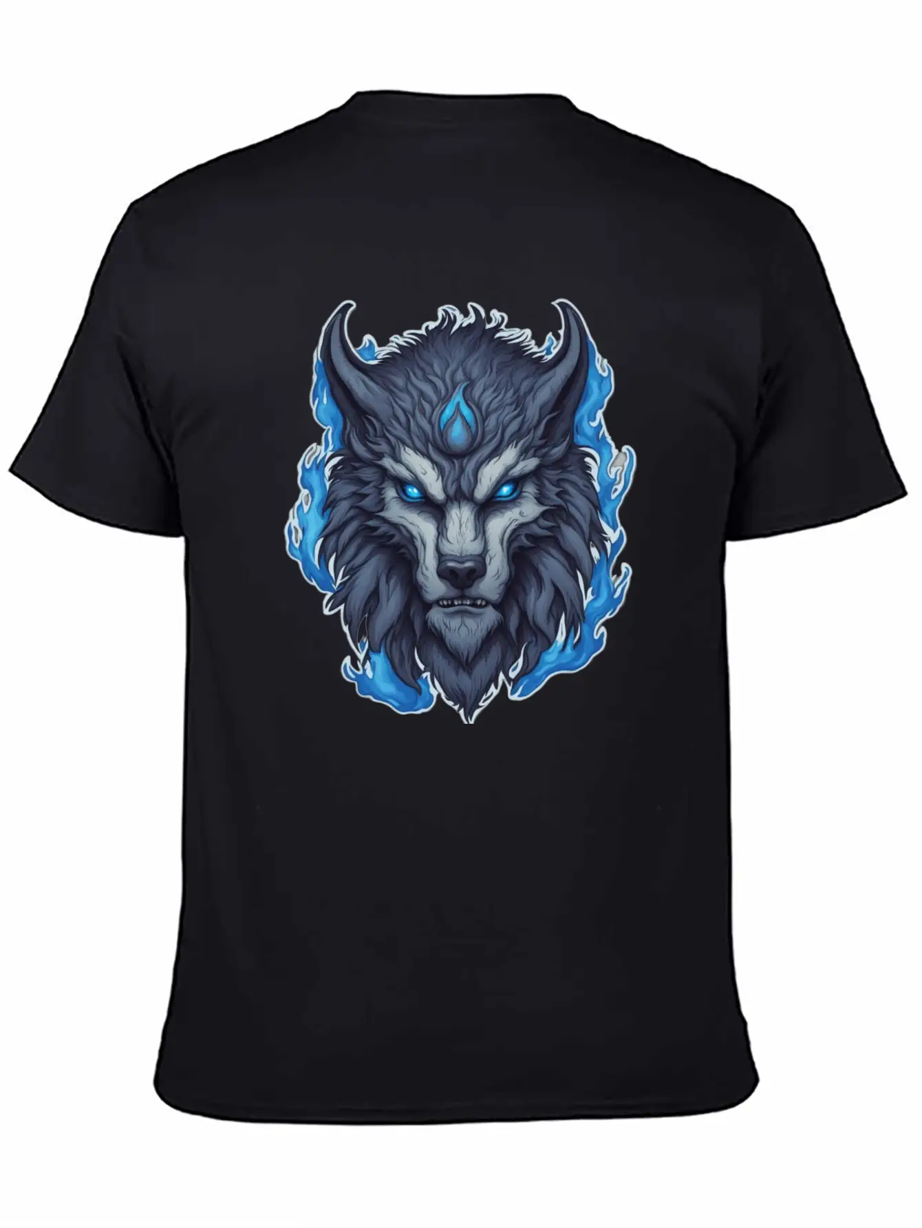 Azure Howler: Horned Wolf Essential Cotton Tee For Daily Outfits – Unisex Style