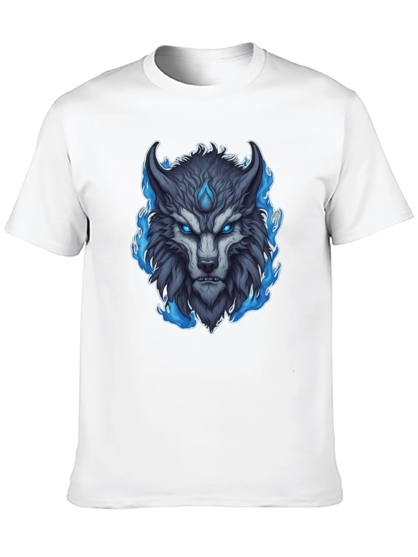 Azure Howler: Horned Wolf Essential Cotton Tee For Daily Outfits – Unisex Style