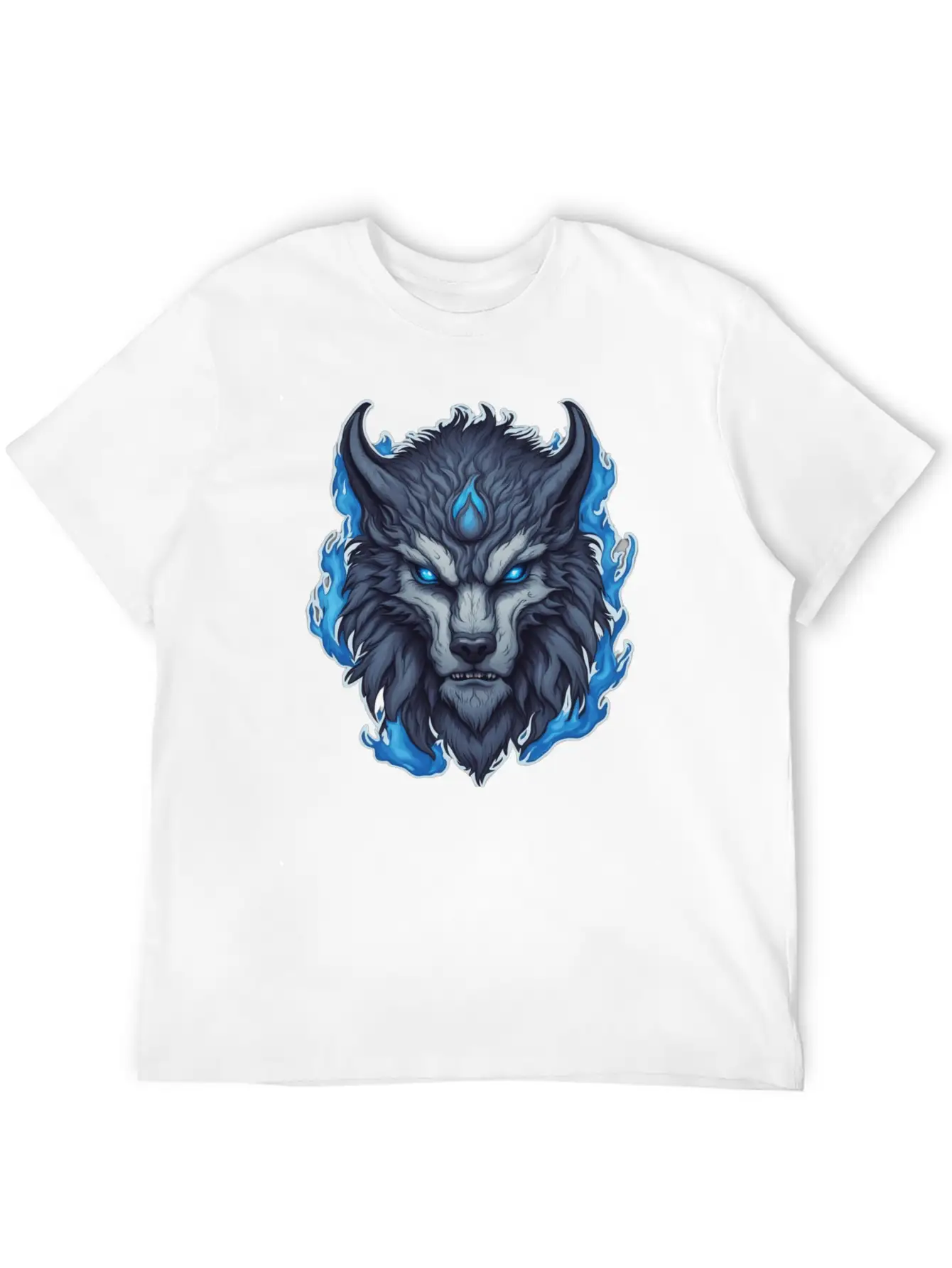 Azure Howler: Horned Wolf Essential Cotton Tee For Daily Outfits – Unisex Style