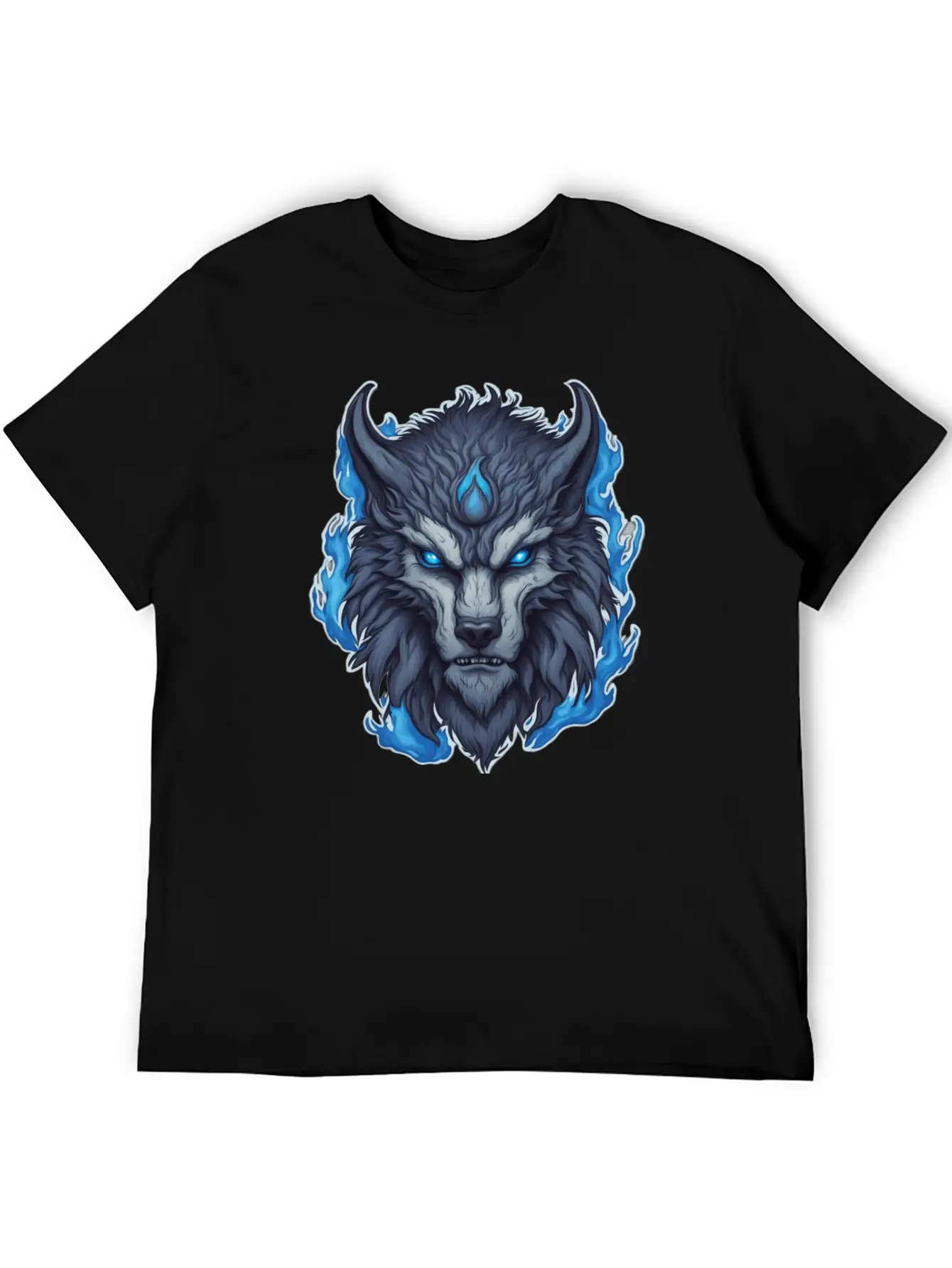 Azure Howler: Horned Wolf Essential Cotton Tee For Daily Outfits – Unisex Style