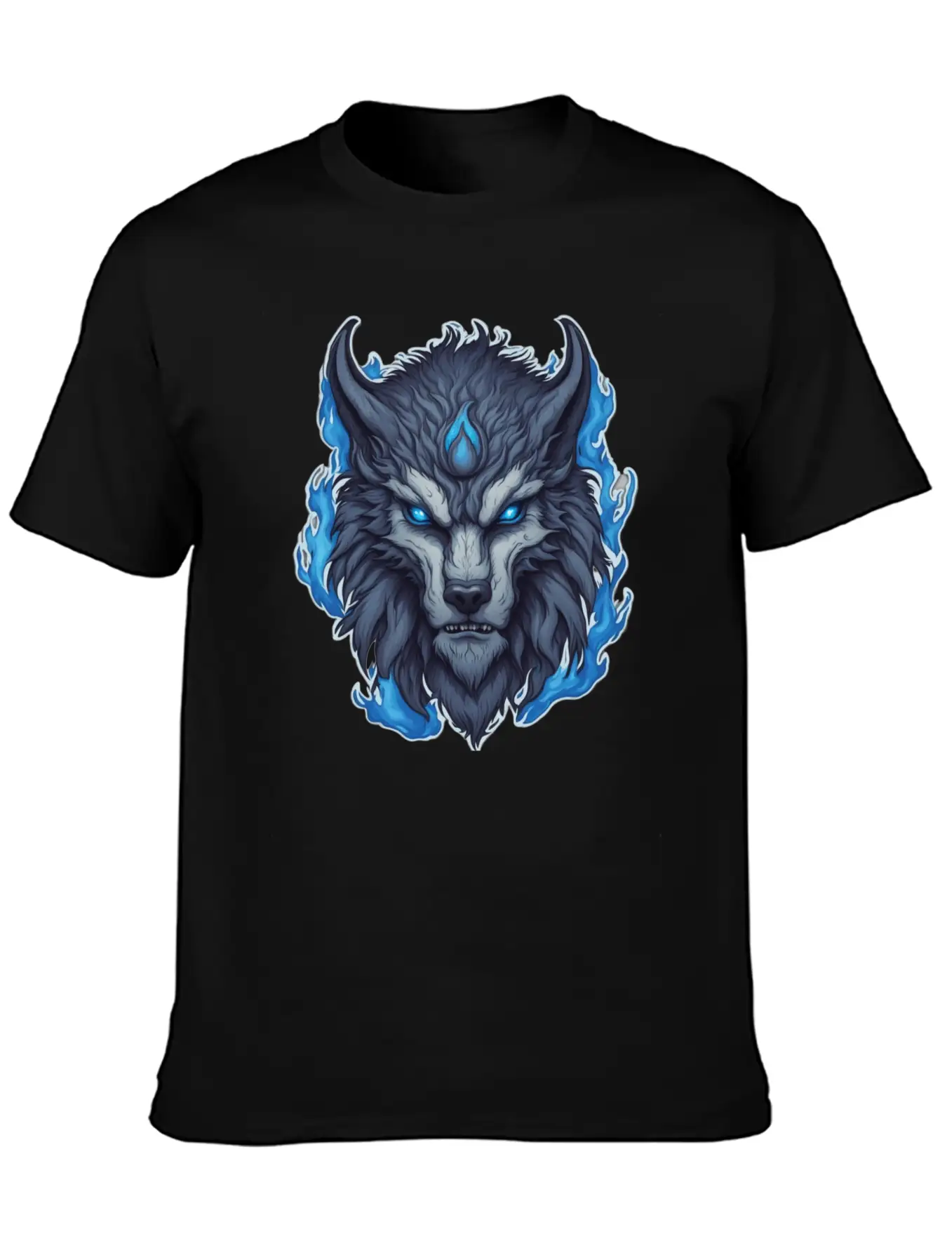 Azure Howler: Horned Wolf Essential Cotton Tee For Daily Outfits – Unisex Style