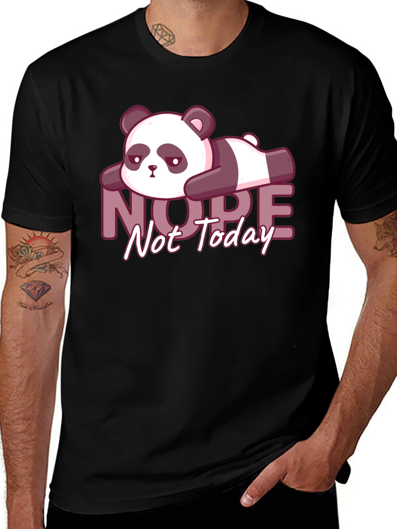 Nope Not Today Lazy Panda Graphic Tee - Black
