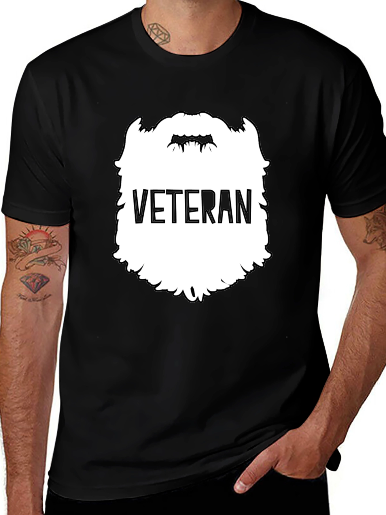 Veteran Beard Graphic Tee - Black Crewneck