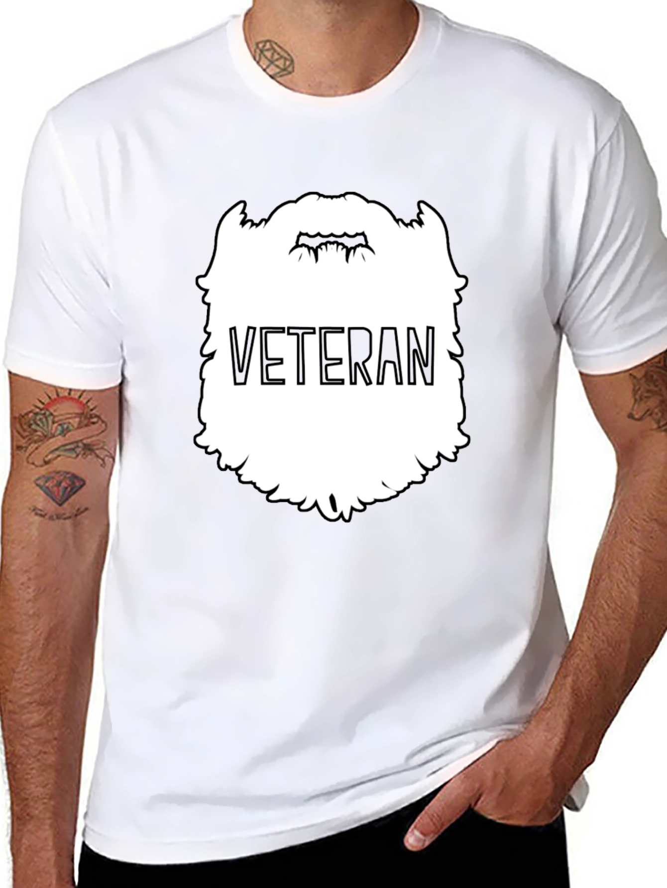 Veteran Beard Graphic Tee - Black Crewneck