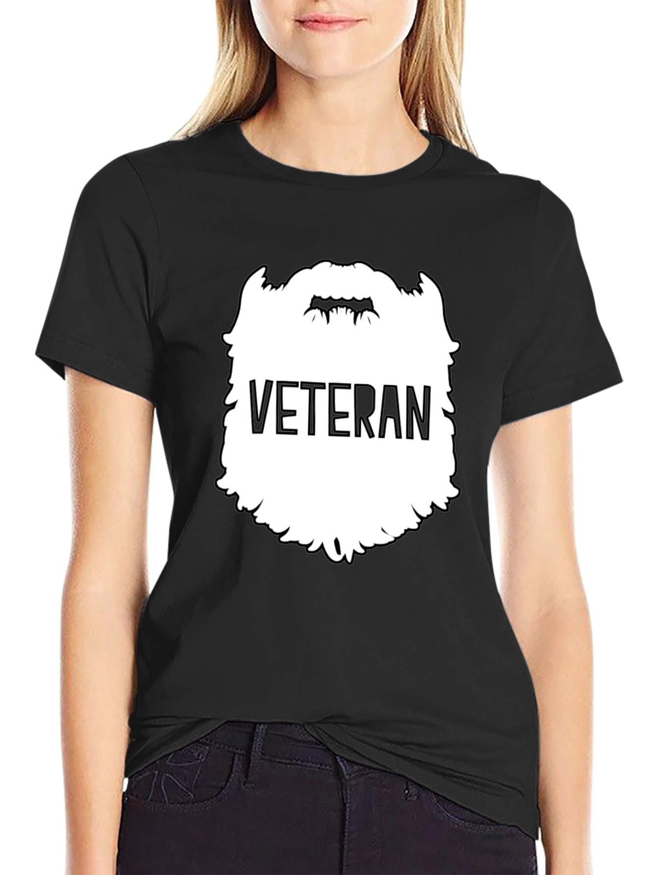 Veteran Beard Graphic Tee - Black Crewneck