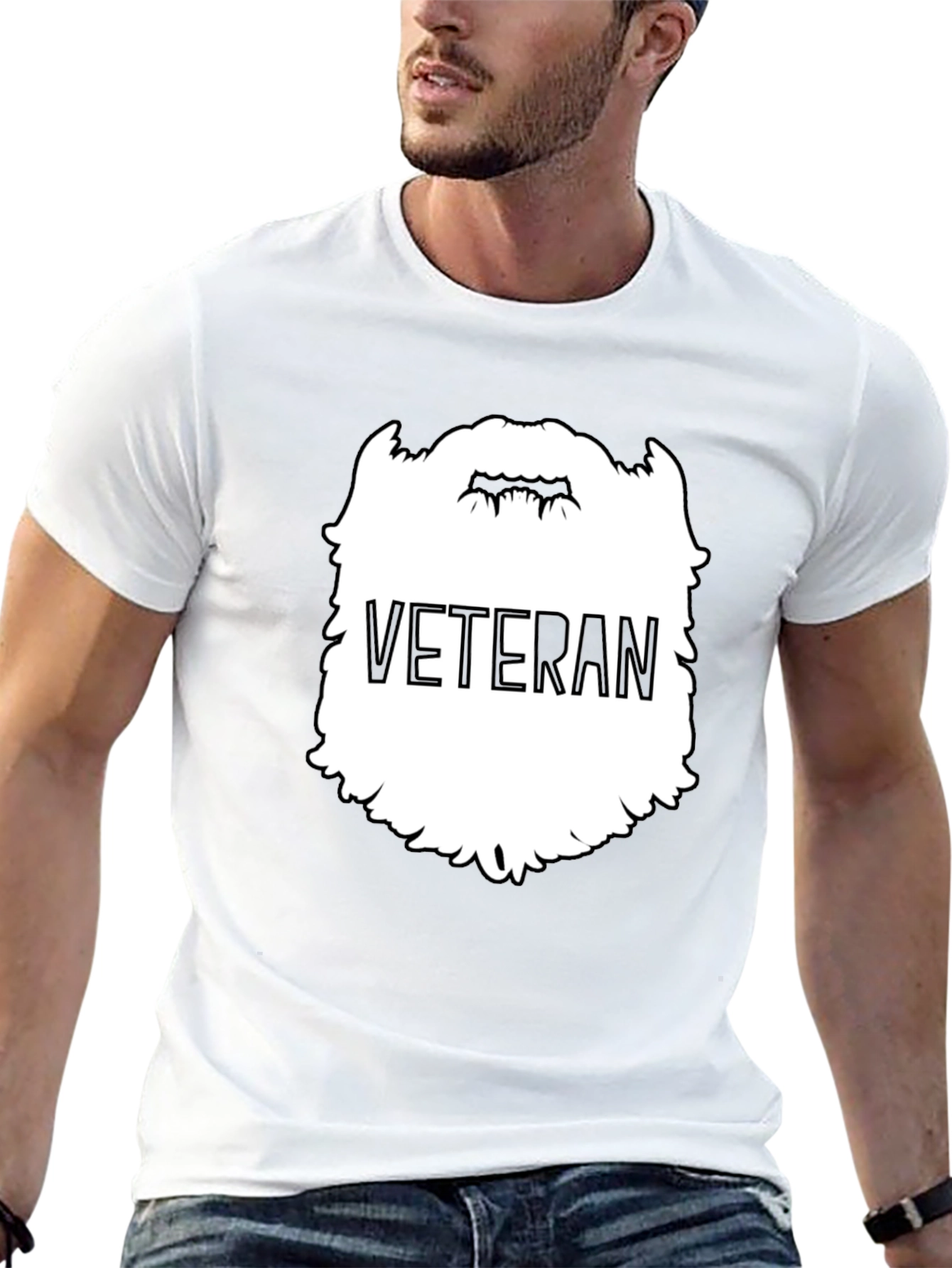 Veteran Beard Graphic Tee - Black Crewneck