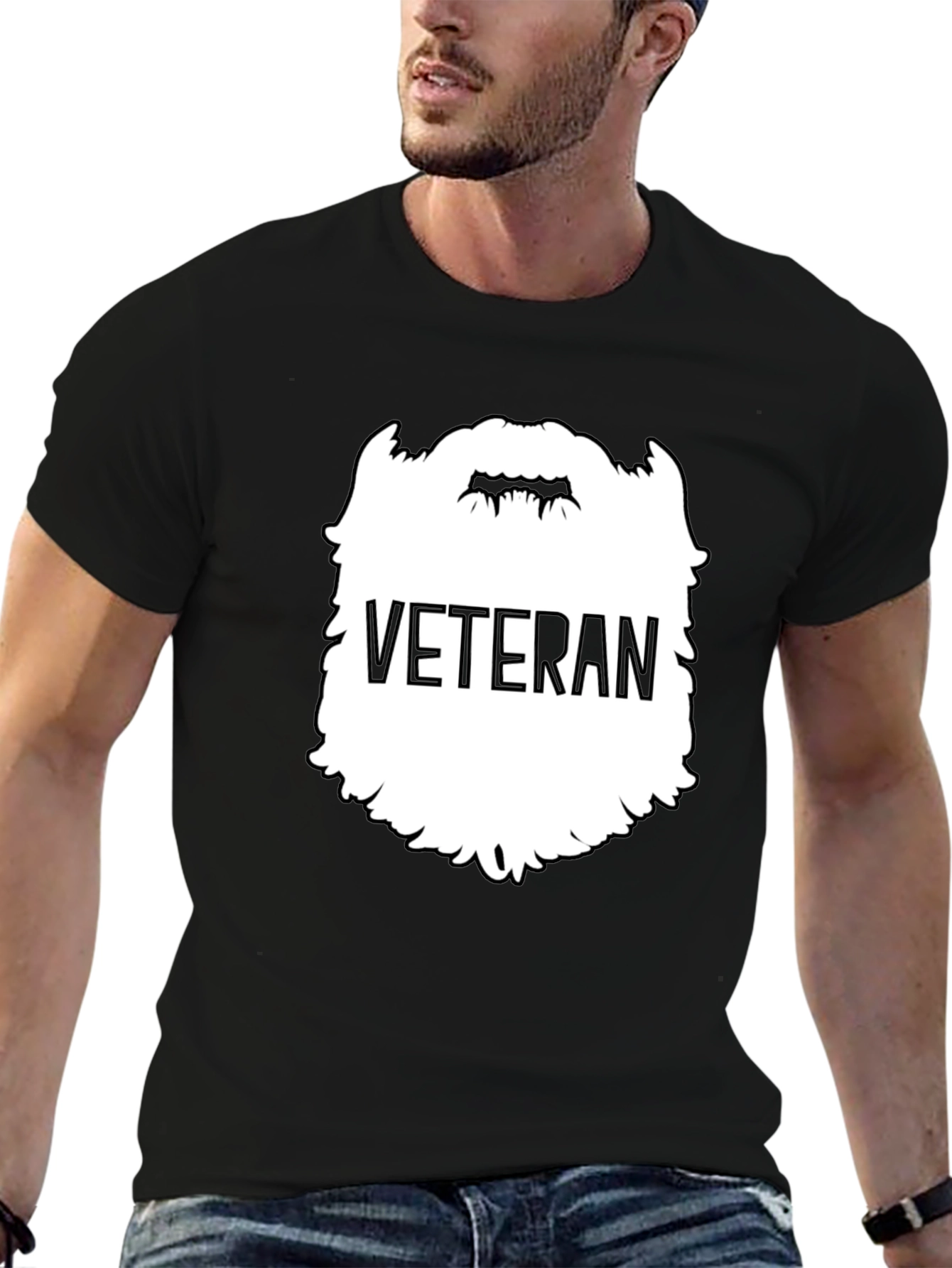 Veteran Beard Graphic Tee - Black Crewneck