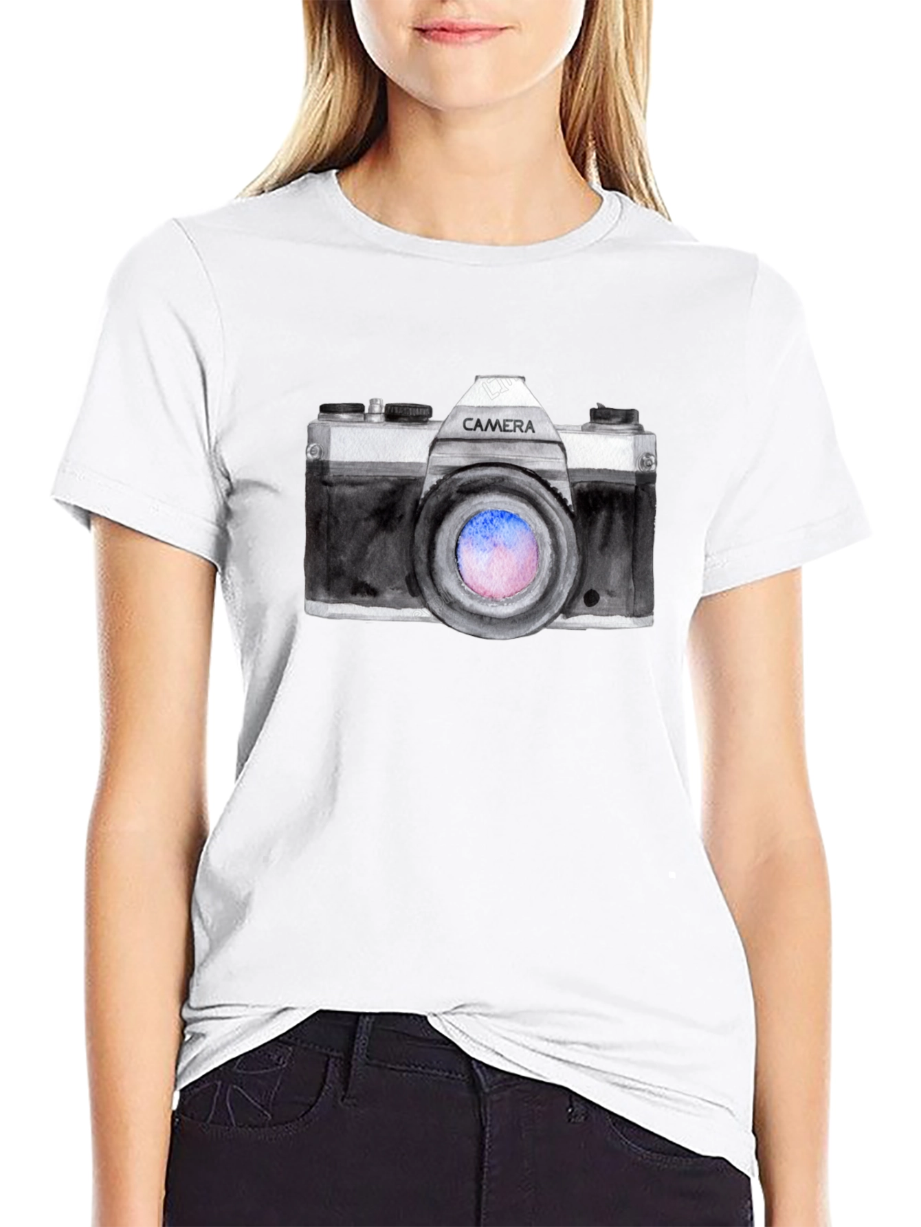 Retro Camera Graphic Black T-Shirt