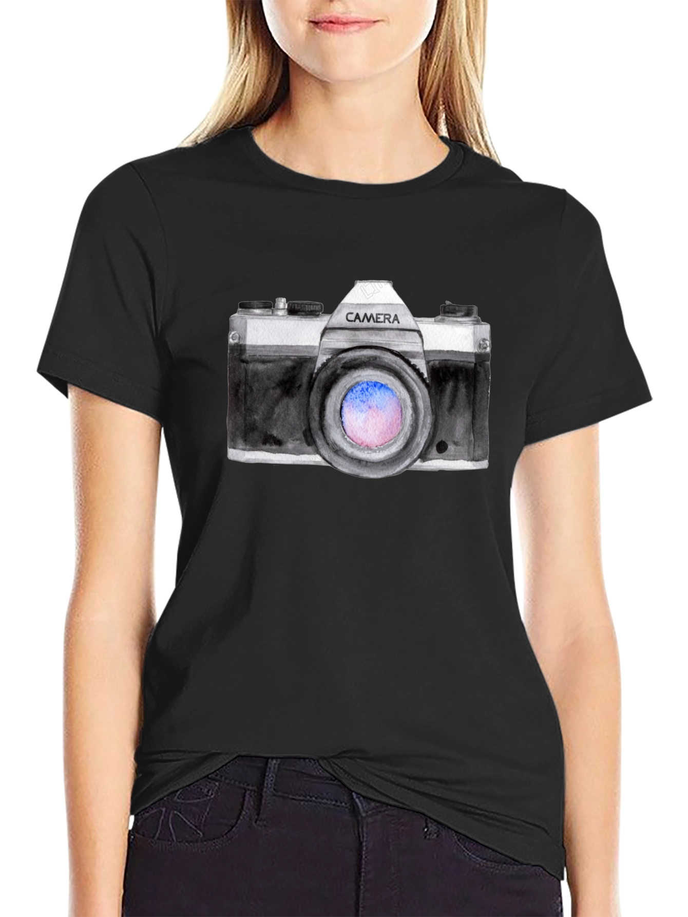 Retro Camera Graphic Black T-Shirt