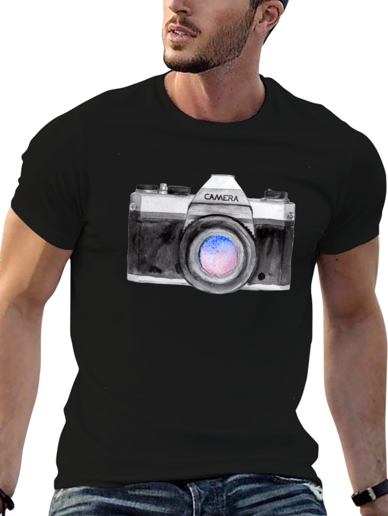 Retro Camera Graphic Black T-Shirt