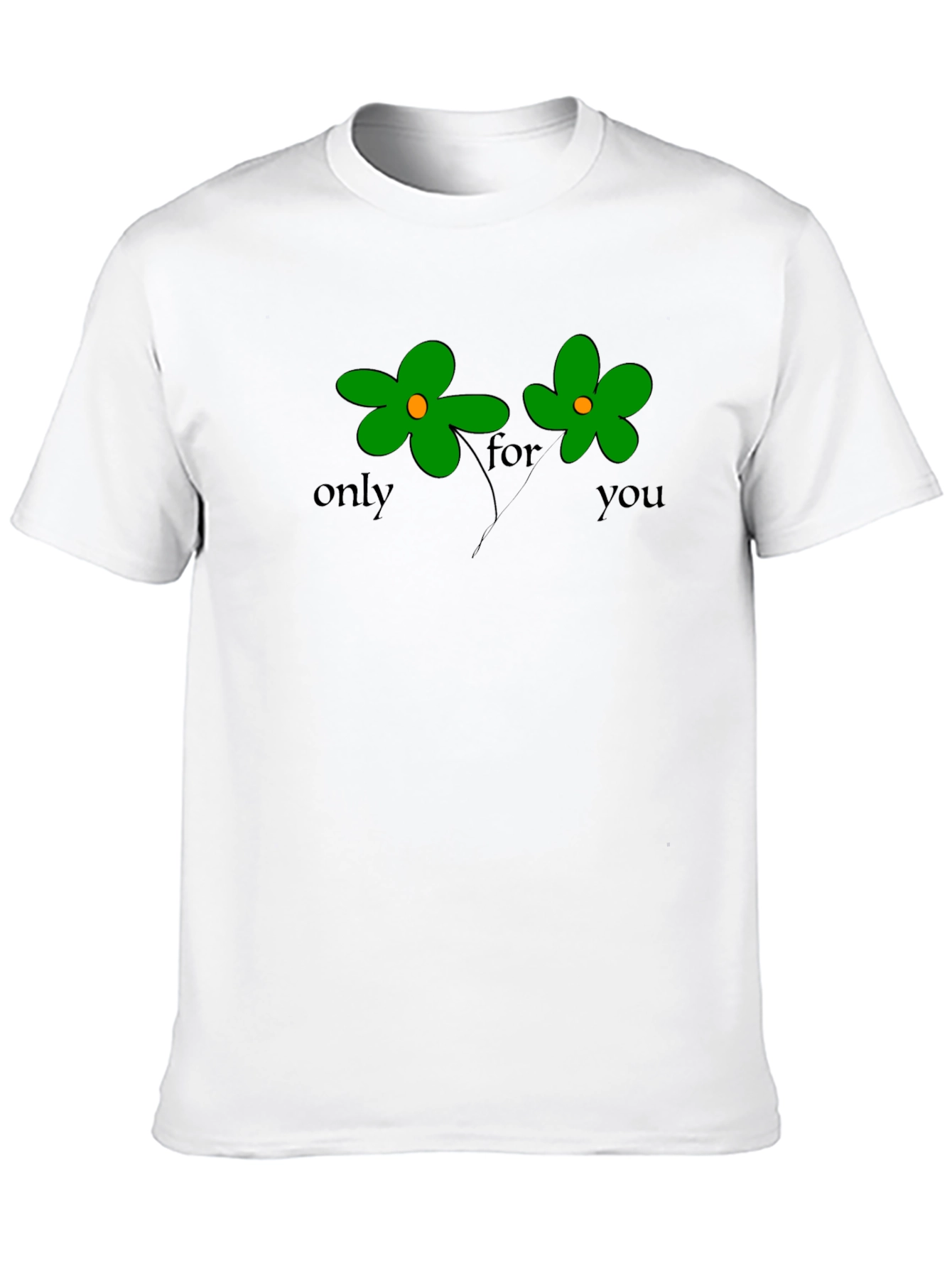 Only For You Green Flower Graphic Black T-Shirt