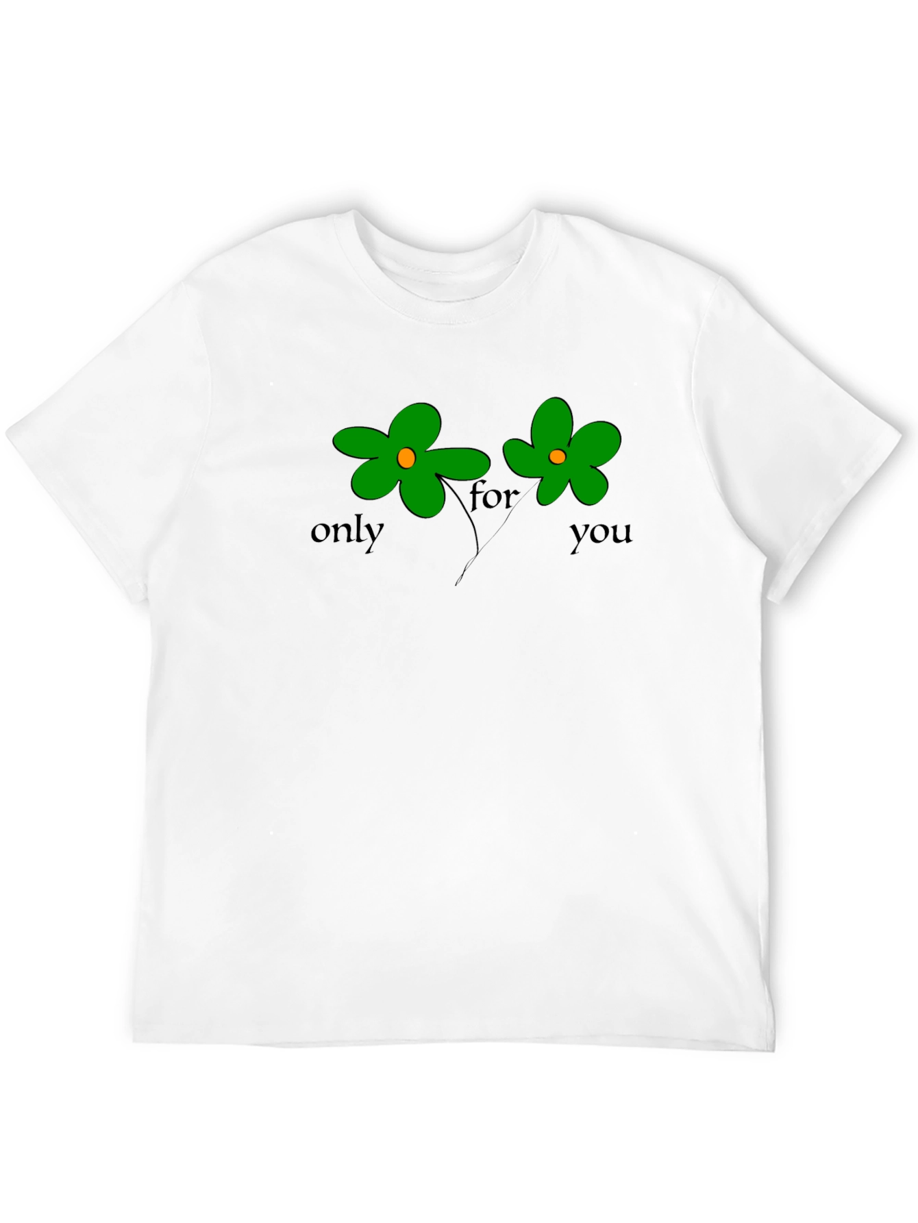 Only For You Green Flower Graphic Black T-Shirt