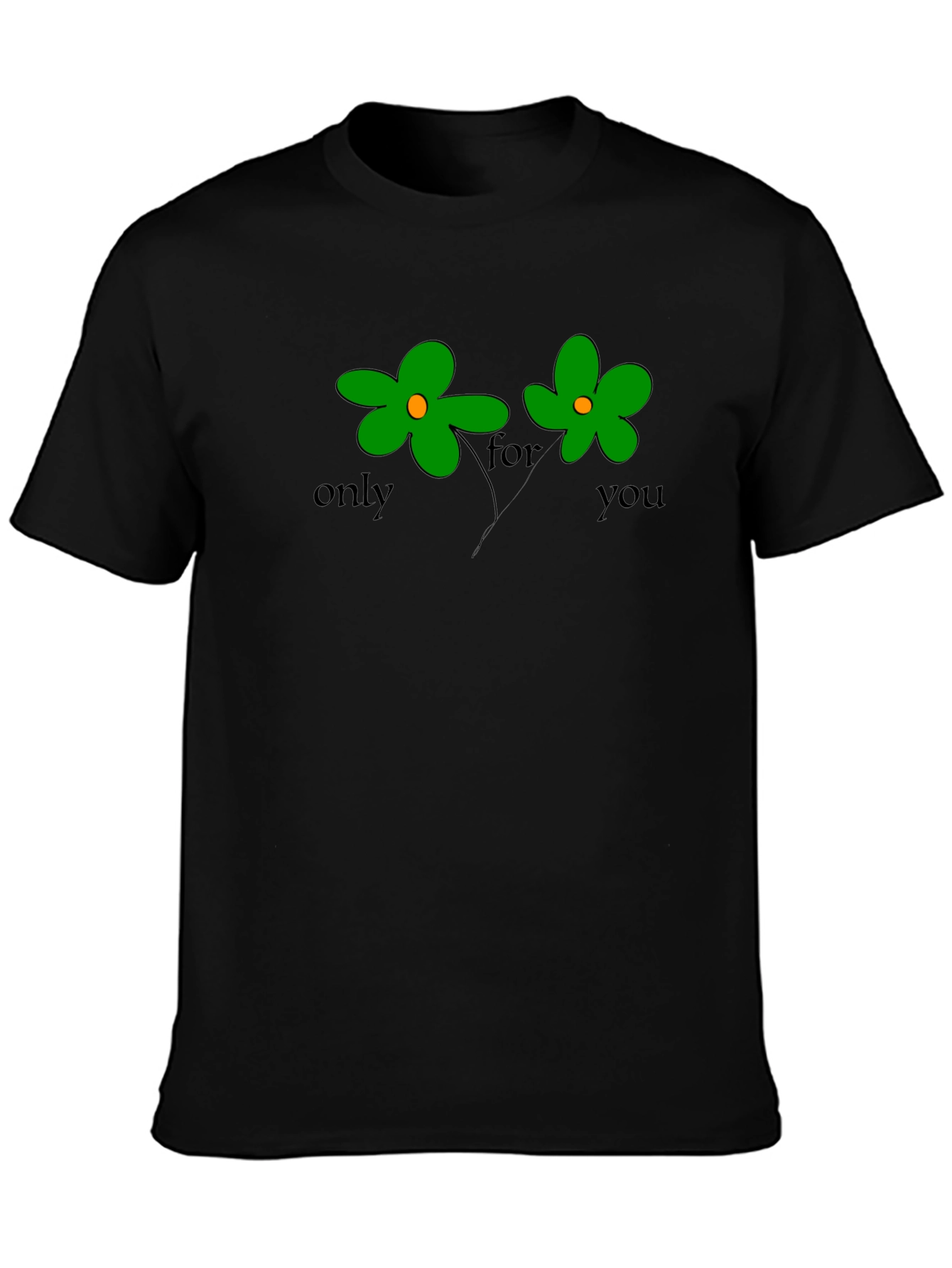Only For You Green Flower Graphic Black T-Shirt