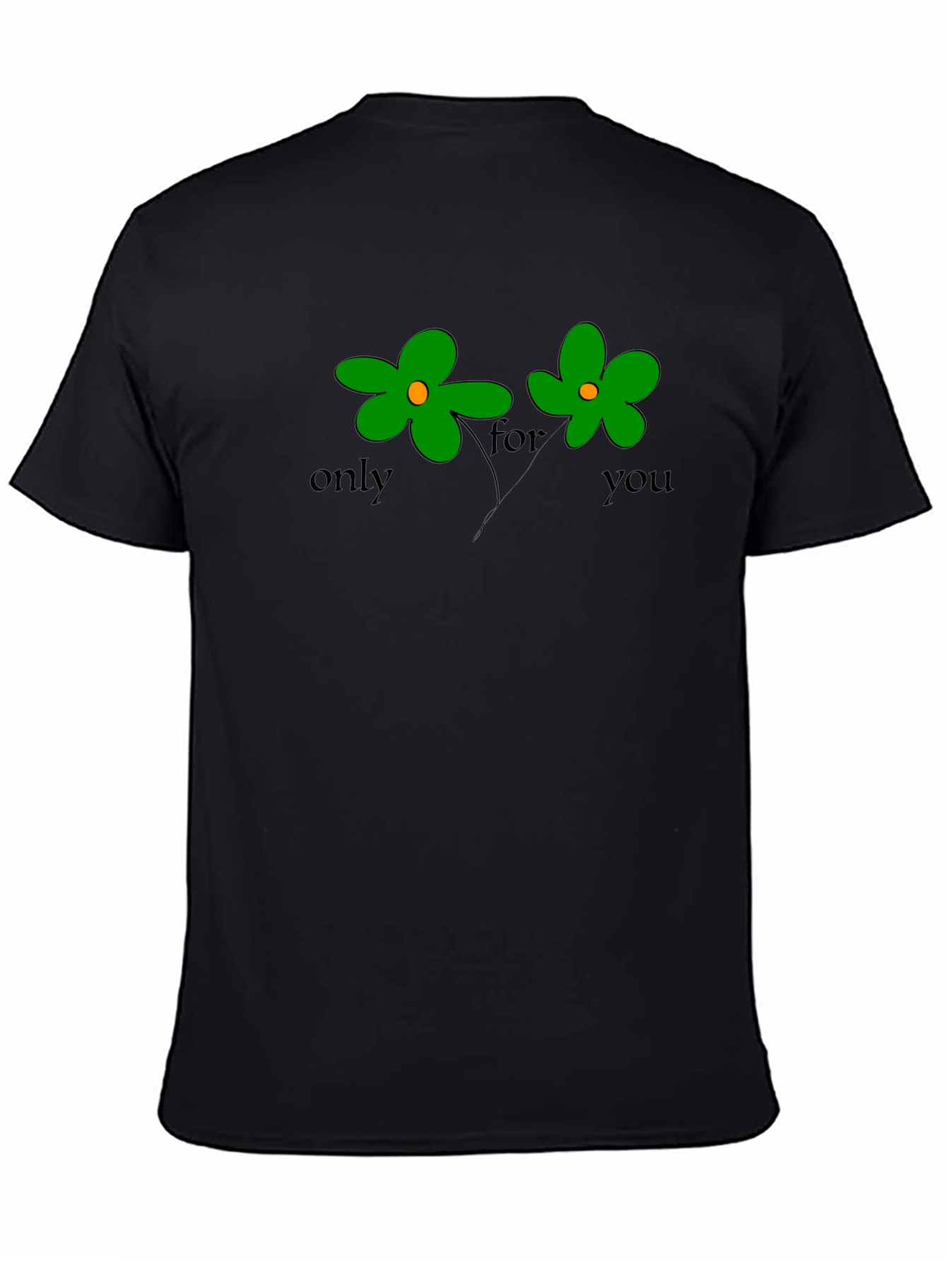 Only For You Green Flower Graphic Black T-Shirt