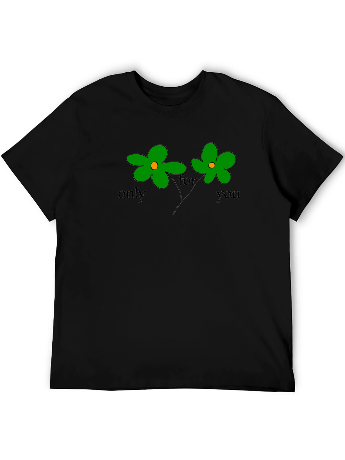 Only For You Green Flower Graphic Black T-Shirt