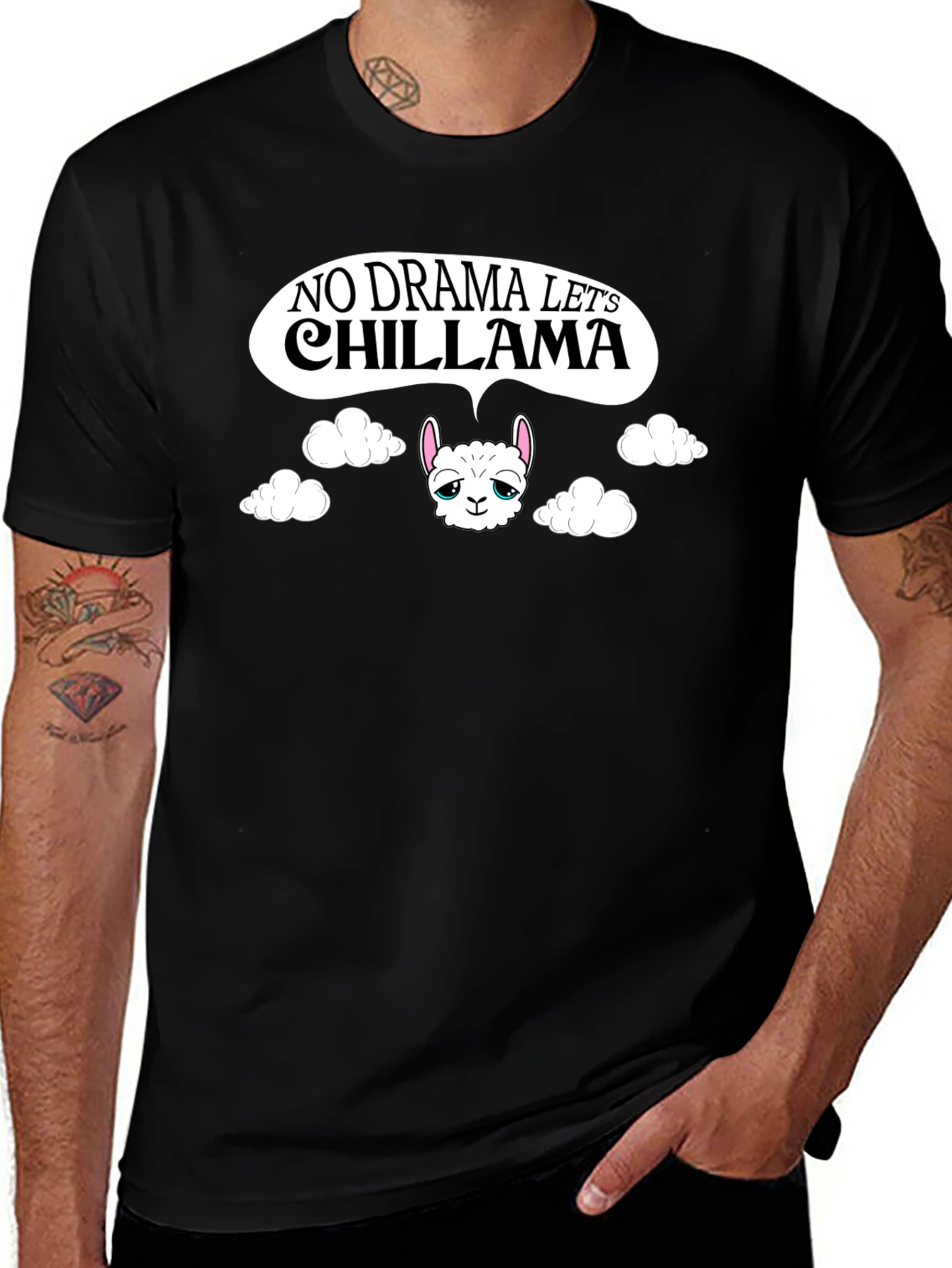 No Drama Lets Chill Llama Black T-Shirt