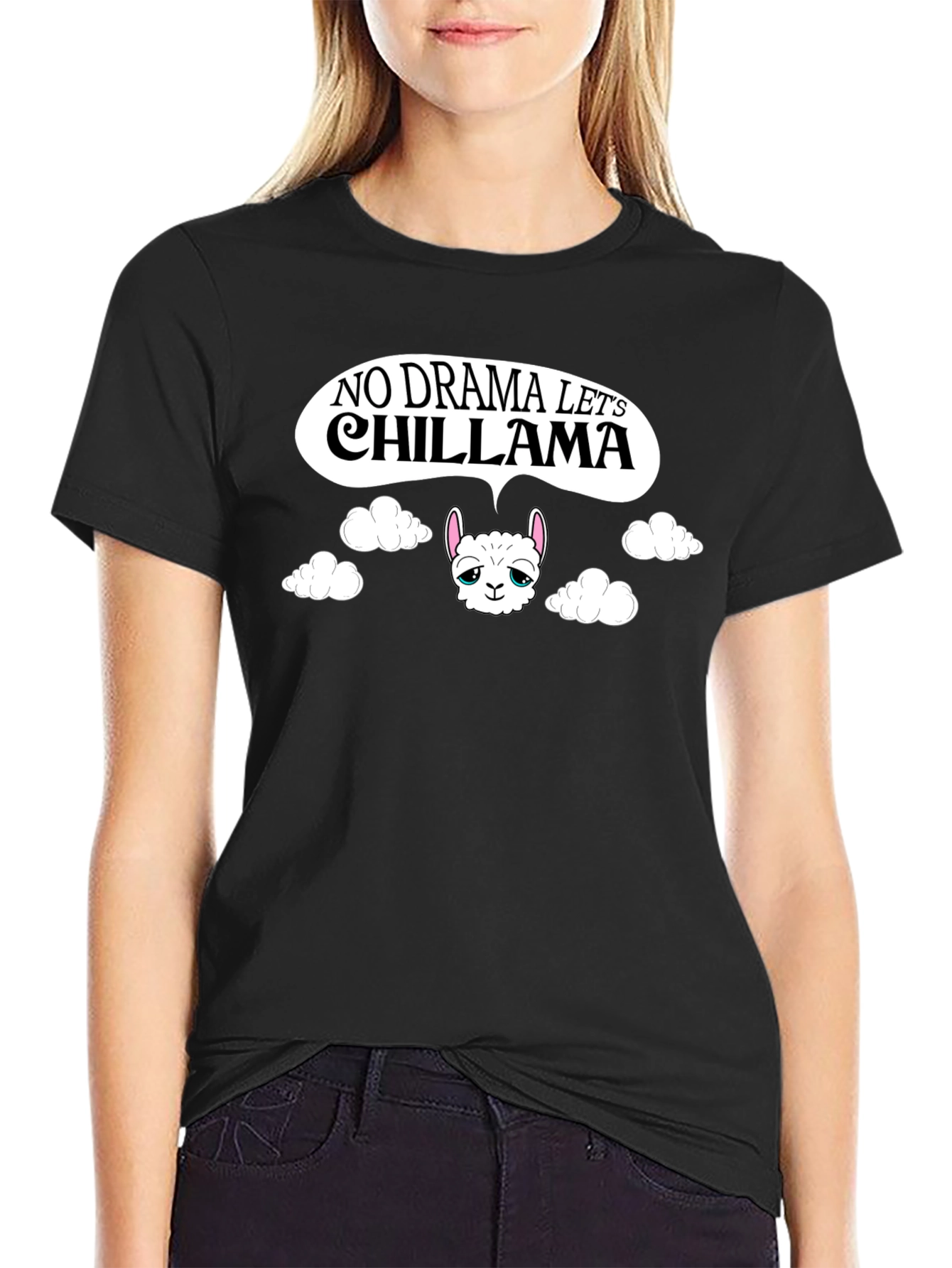 No Drama Lets Chill Llama Black T-Shirt