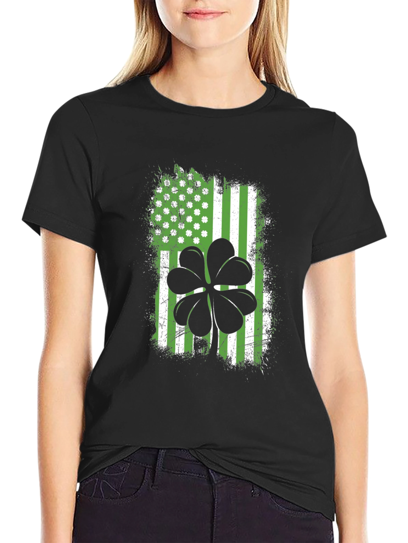 St. Patricks Day Shamrock USA Flag T-Shirt