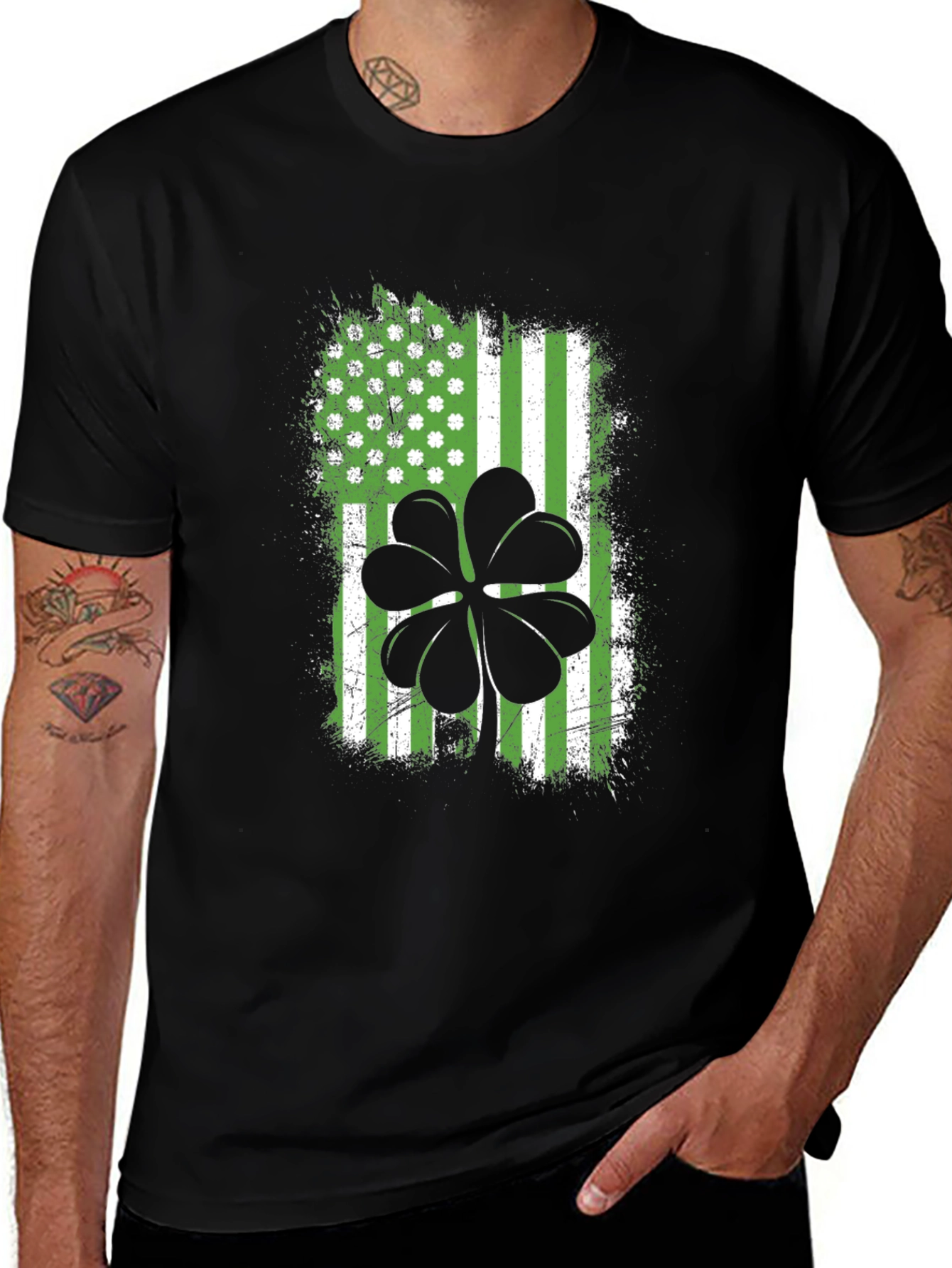 St. Patricks Day Shamrock USA Flag T-Shirt