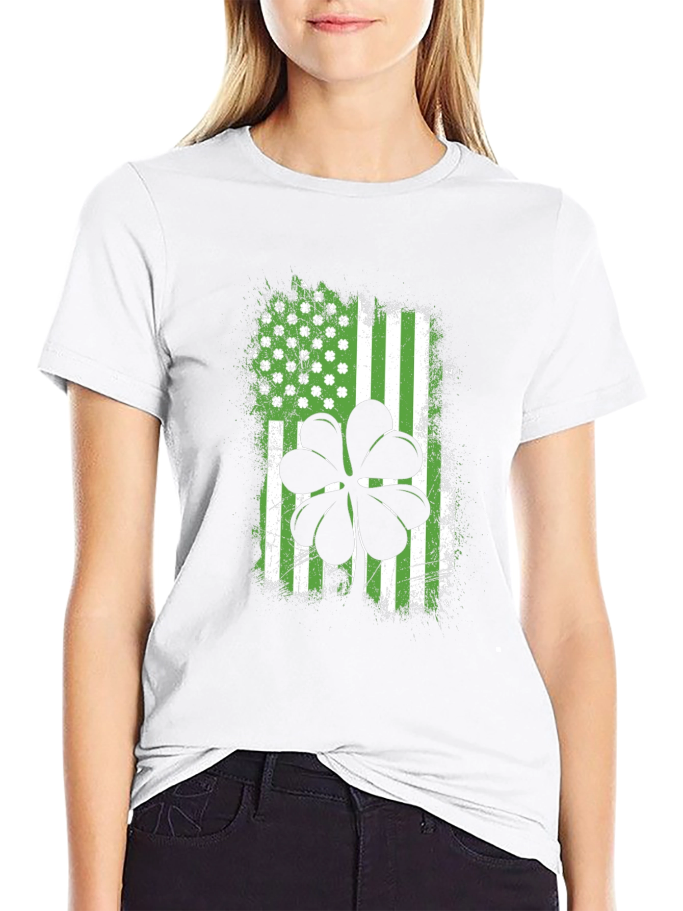St. Patricks Day Shamrock USA Flag T-Shirt