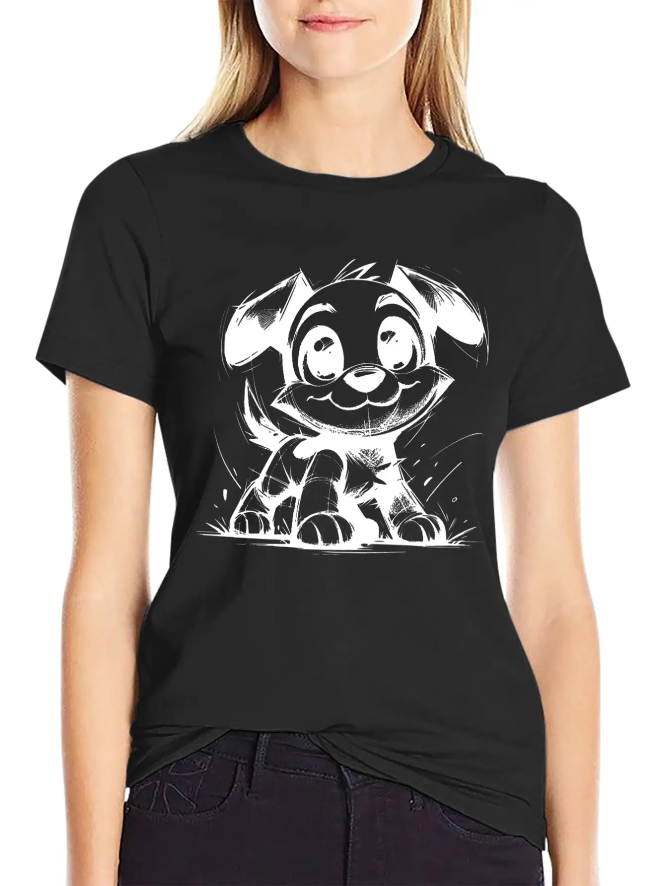 Baby Dog Pencil Sketch Big Eyes And Ears Classic Fit Graphic Tee For Daily Comfort – Unisex Cotton Shirt