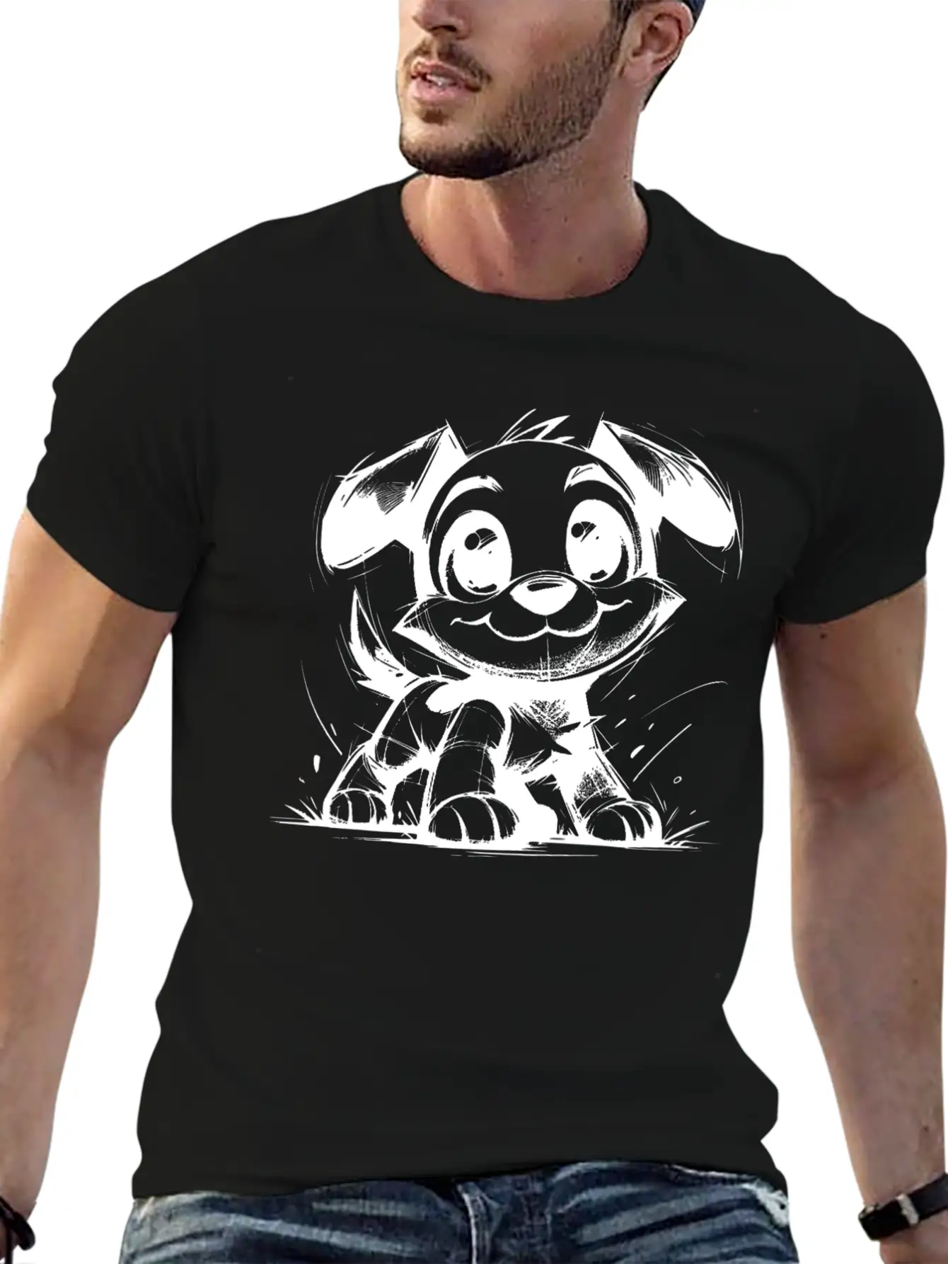 Baby Dog Pencil Sketch Big Eyes And Ears Classic Fit Graphic Tee For Daily Comfort – Unisex Cotton Shirt