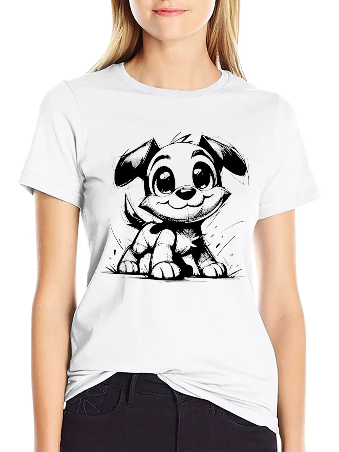 Baby Dog Pencil Sketch Big Eyes And Ears Classic Fit Graphic Tee For Daily Comfort – Unisex Cotton Shirt