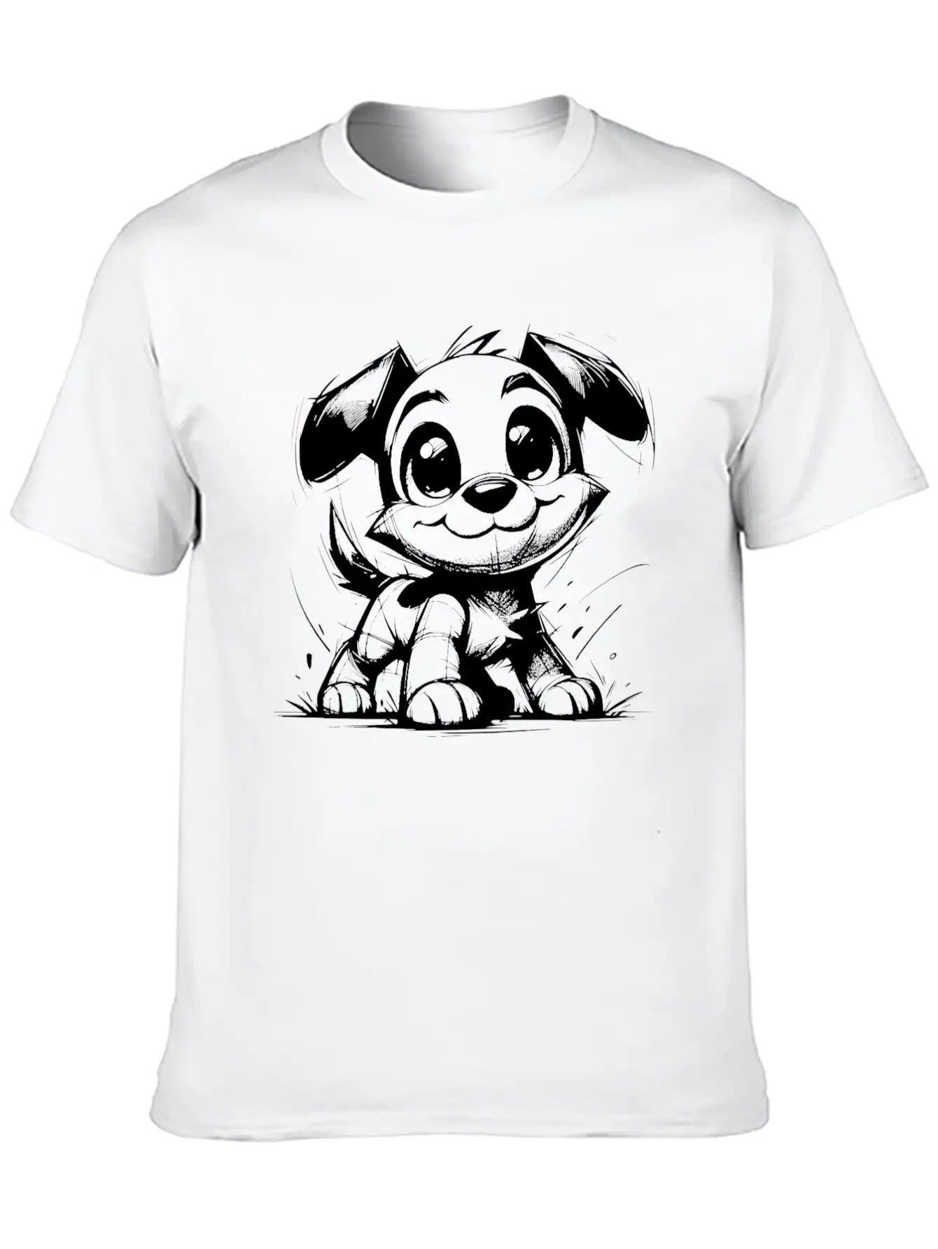 Baby Dog Pencil Sketch Big Eyes And Ears Classic Fit Graphic Tee For Daily Comfort – Unisex Cotton Shirt