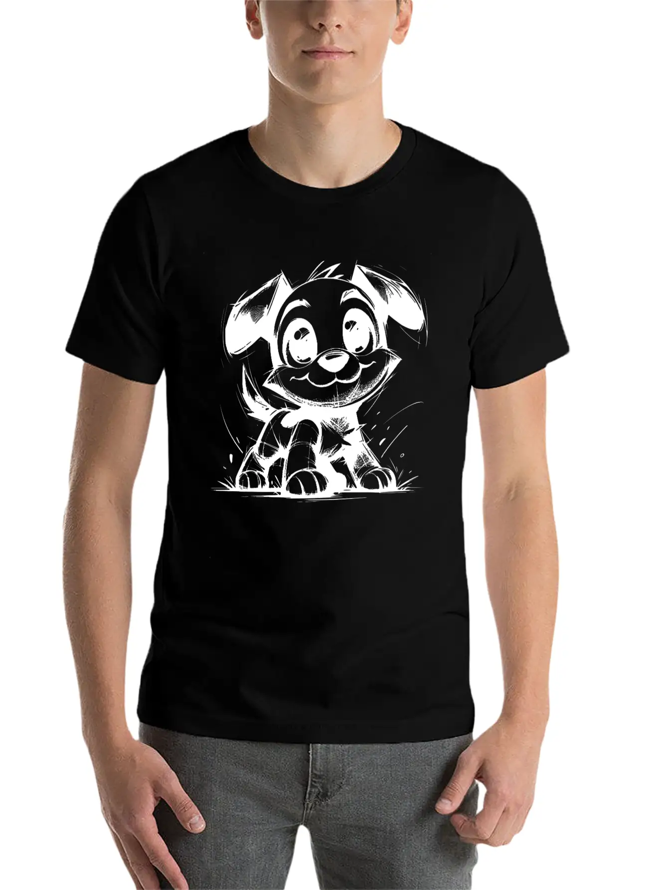 Baby Dog Pencil Sketch Big Eyes And Ears Classic Fit Graphic Tee For Daily Comfort – Unisex Cotton Shirt