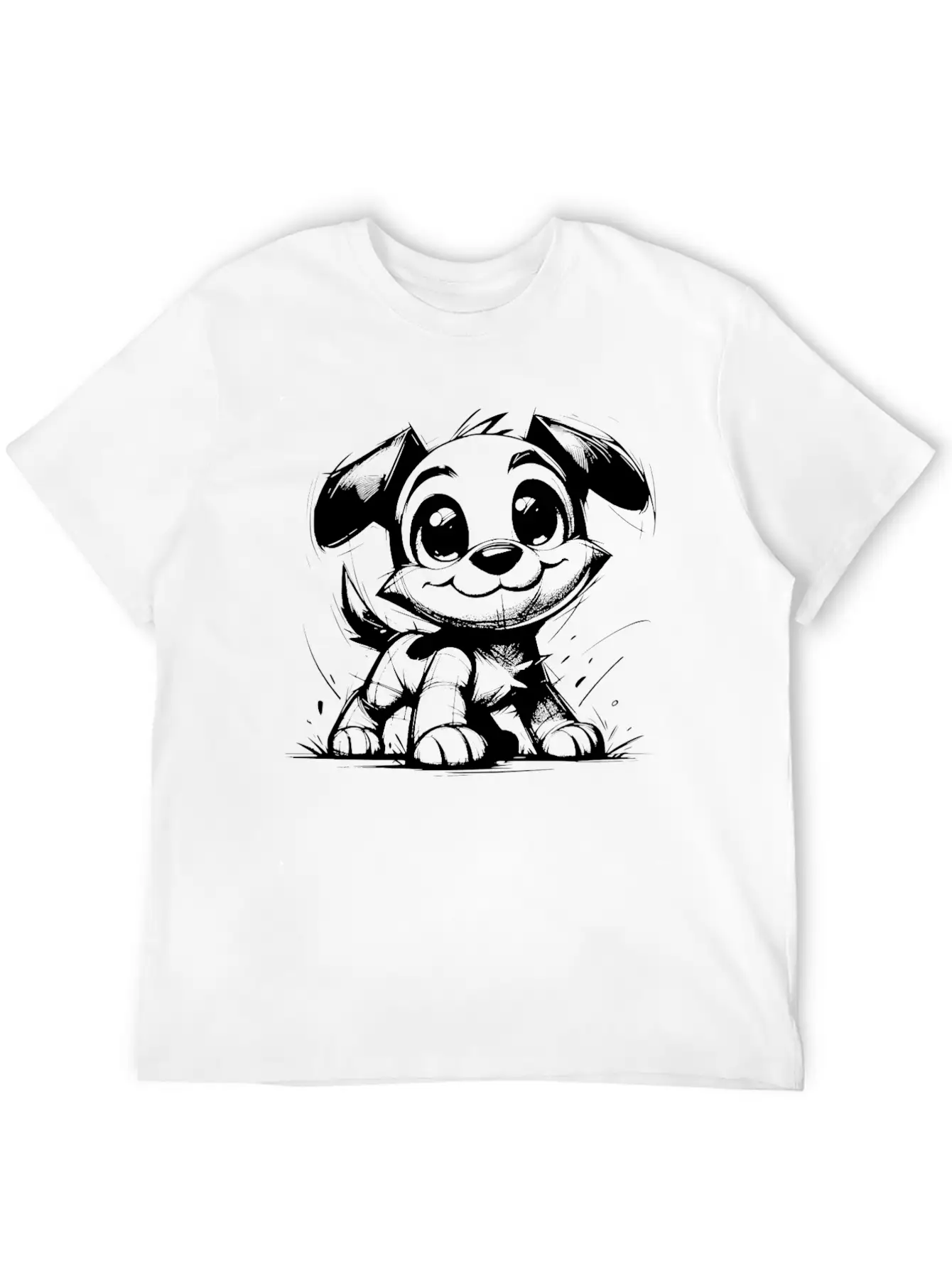 Baby Dog Pencil Sketch Big Eyes And Ears Classic Fit Graphic Tee For Daily Comfort – Unisex Cotton Shirt